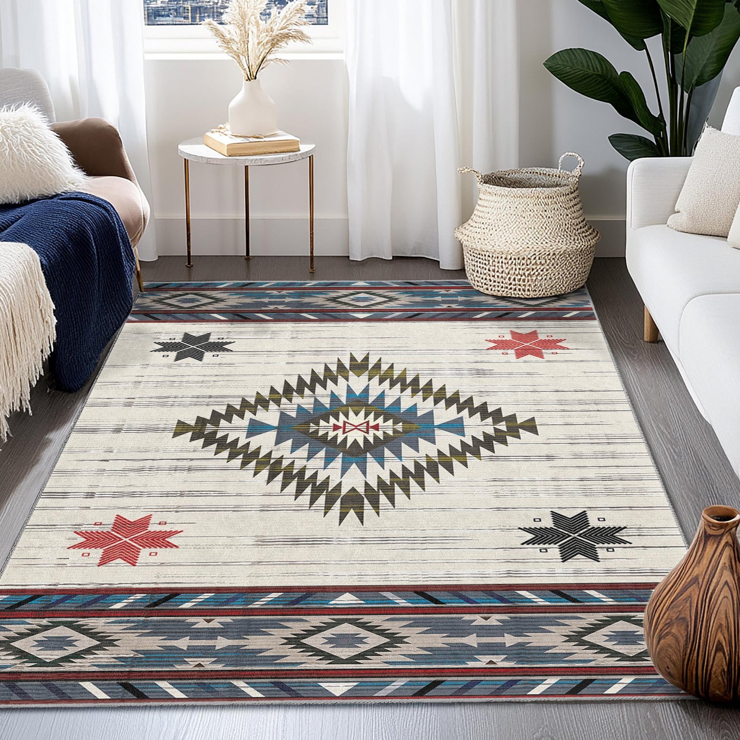 Geometric Patterned Rectangle Rug | Southwestern Style Carpet | Bohemian Home Decor | Modern Living Room Mat