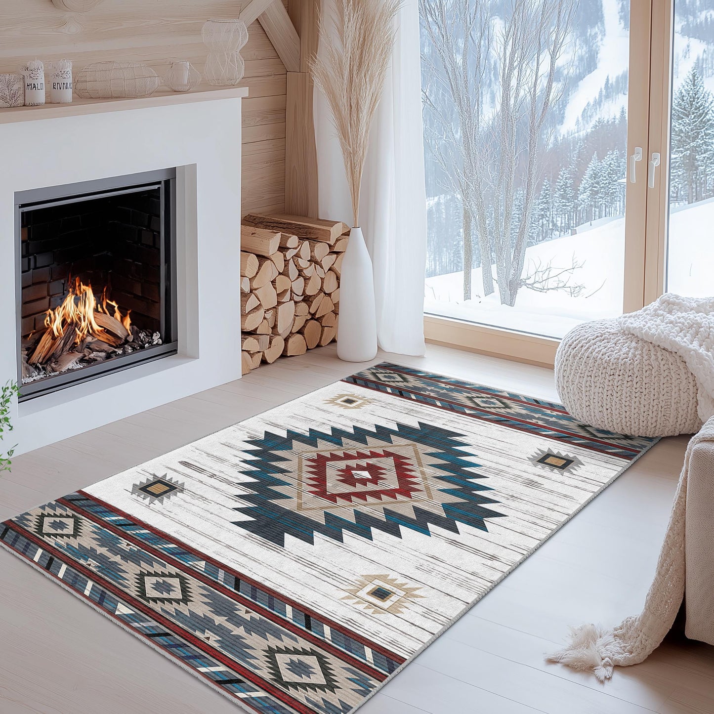 Geometric Patterned Rectangular Area Rug | Southwestern Style Carpet | Modern Living Room Decoration | Bohemian Home Accent