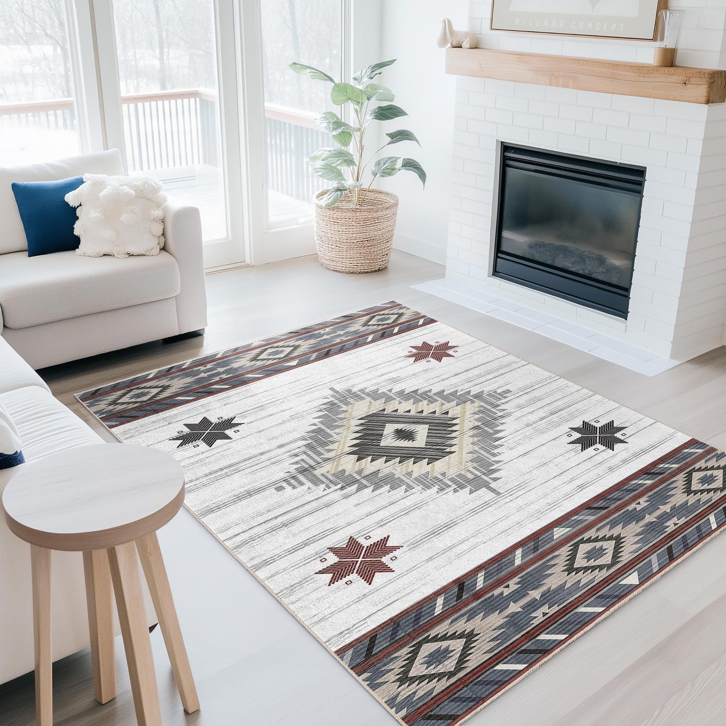 Geometric Patterned Rectangle Area Rug | Southwestern Style Carpet | Boho Chic Living Room Decor | Modern Home Floor Mat