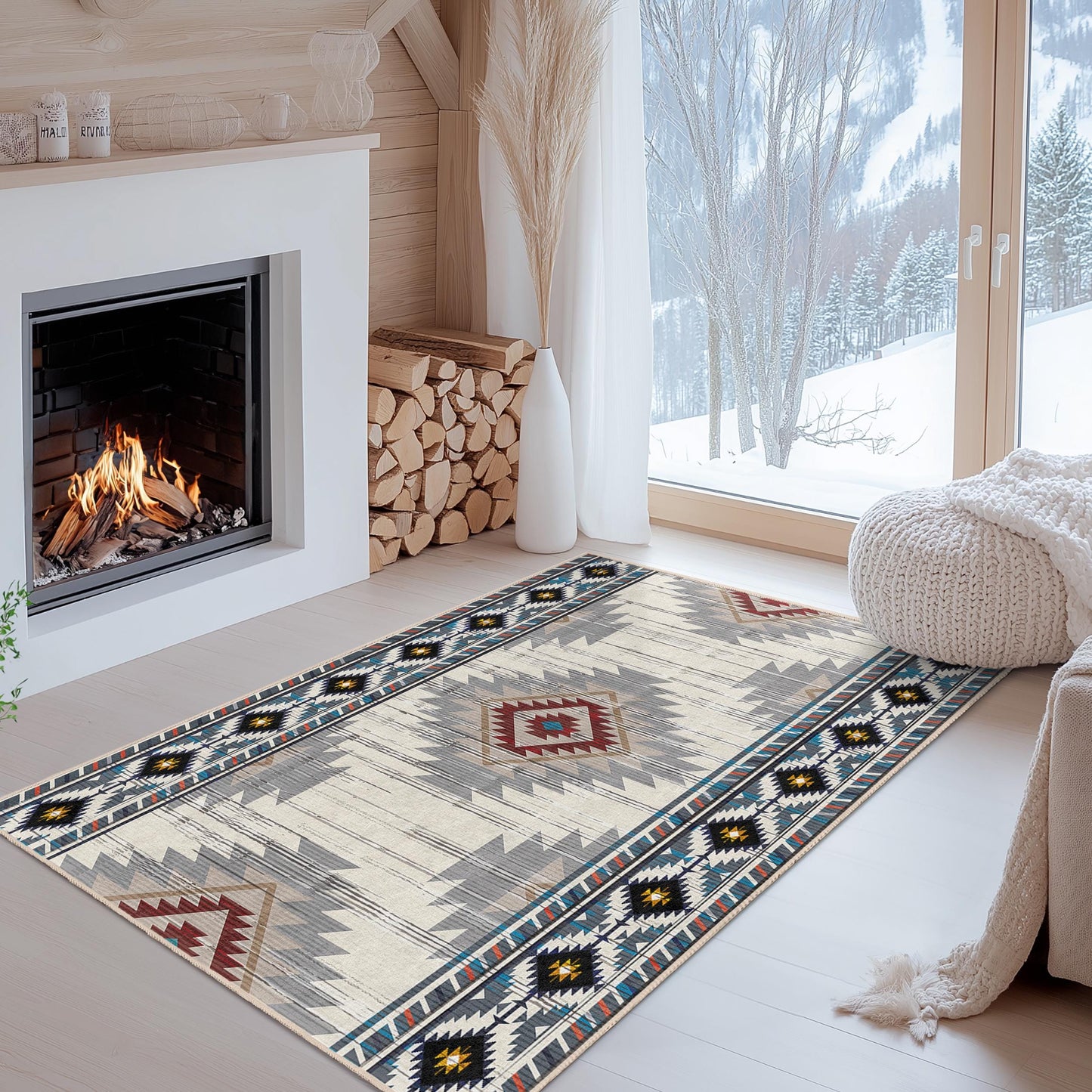 Geometric Patterned Rectangle Area Rug | Modern Bohemian Living Room Carpet | Soft Washable Floor Mat | Stylish Home Decor