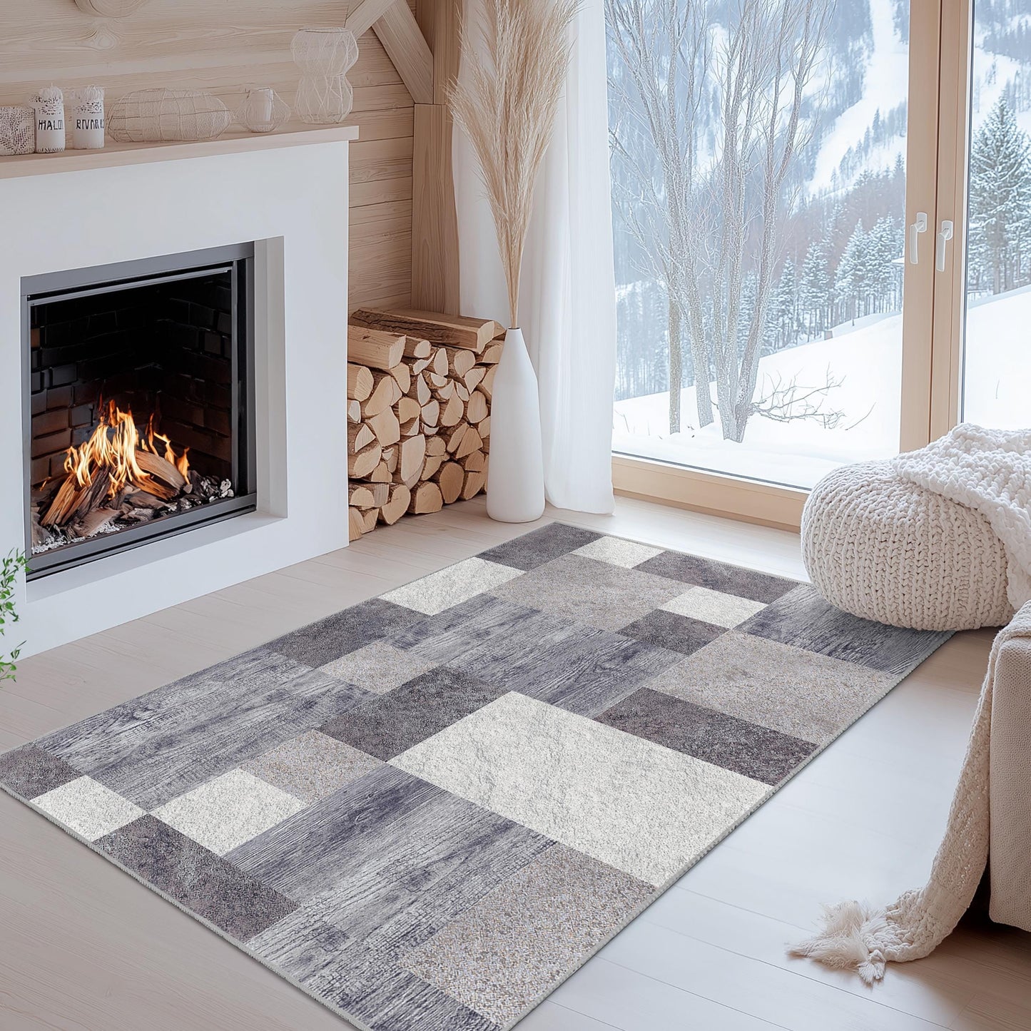 Geometric Patterned Rectangular Area Rug | Modern Gray and White Carpet | Stylish Home Decor | Versatile Living Room Mat