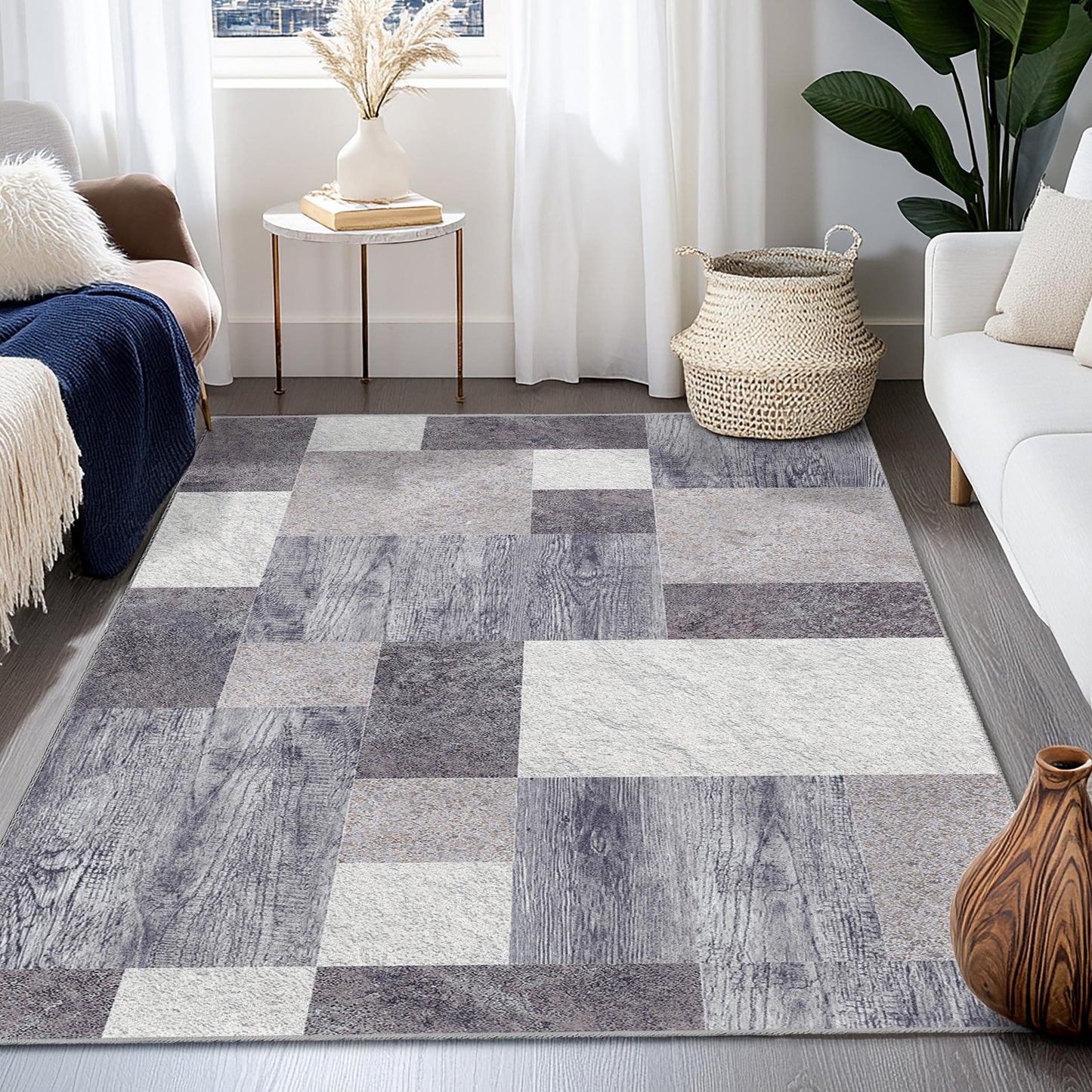 Geometric Patterned Rectangular Area Rug | Modern Gray and White Carpet | Stylish Home Decor | Versatile Living Room Mat