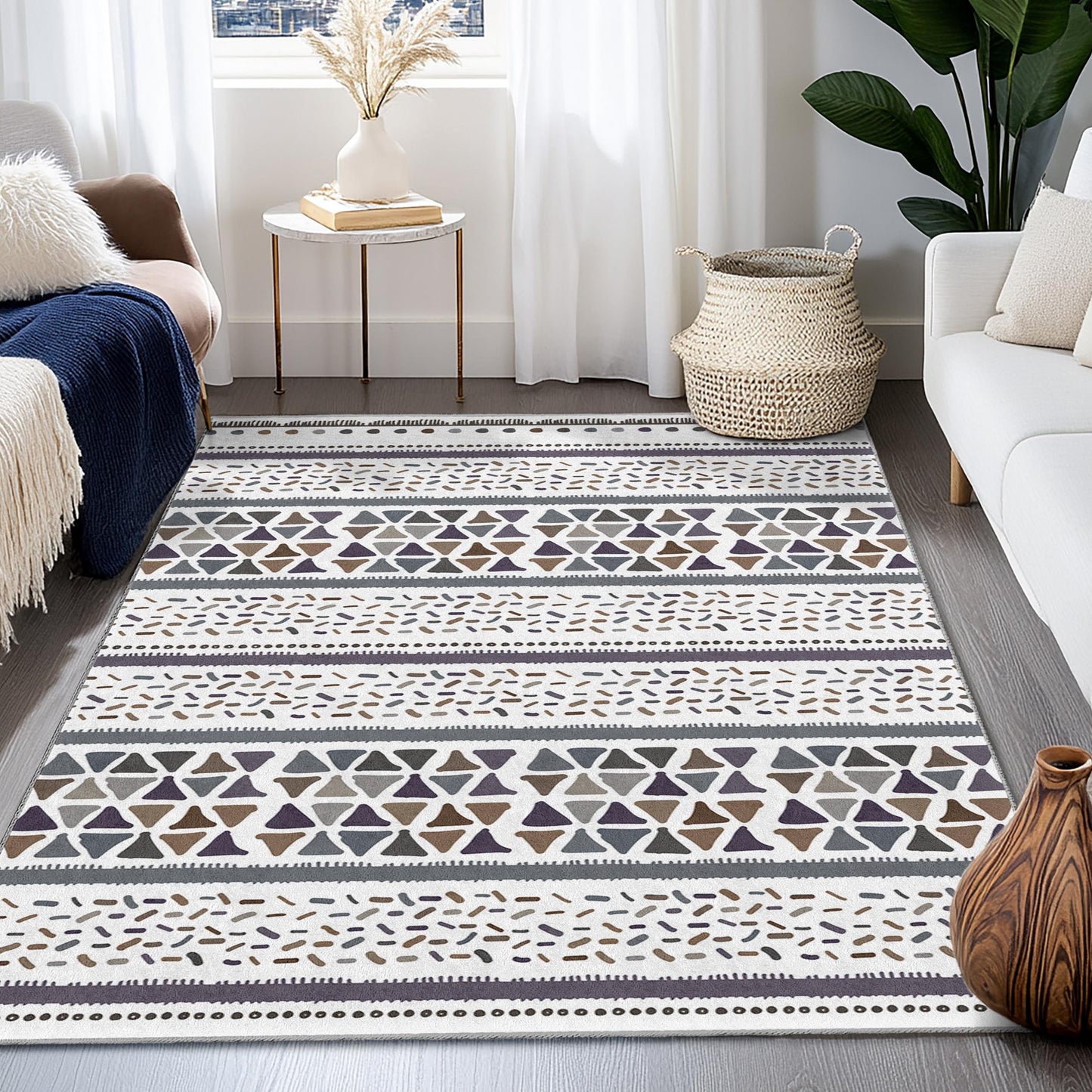 Geometric Patterned Rectangular Washable Rug | Stylish Cotton Carpet for Home Decor | Modern Area Rug | Elegant Living Room Mat