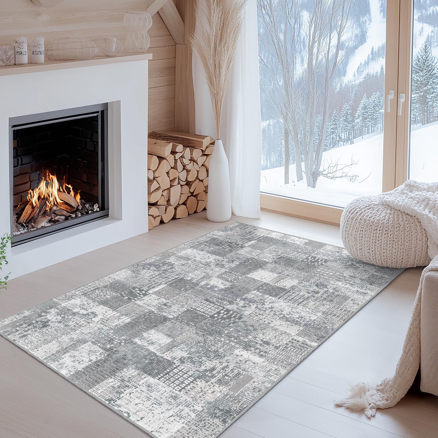 Abstract Geometric Pattern Area Rug | Modern Rectangular Carpet | Soft Cotton Home Decor | Stylish Living Room Floor Mat