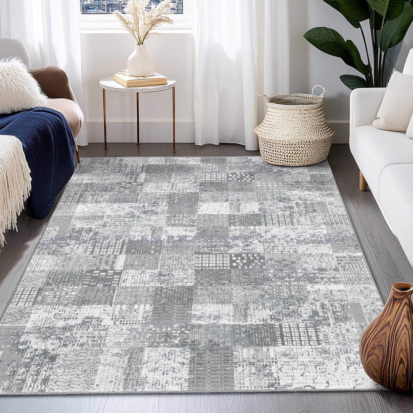 Abstract Geometric Pattern Area Rug | Modern Rectangular Carpet | Soft Cotton Home Decor | Stylish Living Room Floor Mat