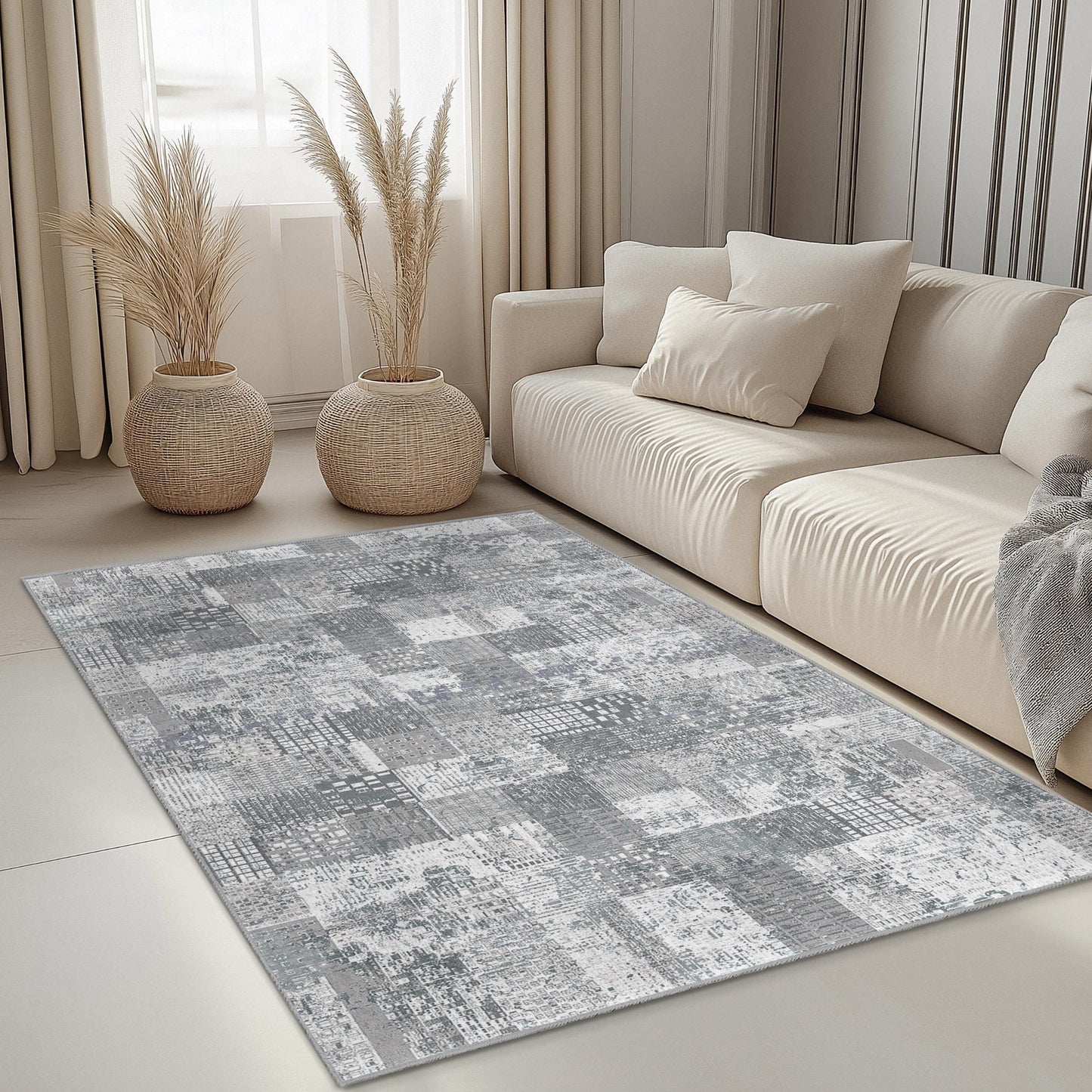 Abstract Geometric Pattern Area Rug | Modern Rectangular Carpet | Soft Cotton Home Decor | Stylish Living Room Floor Mat