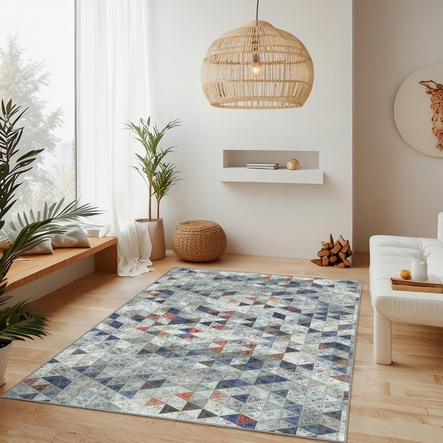 Geometric Triangle Pattern Rectangular Area Rug | Modern Home Decor | Stylish Living Room Carpet | Unique Geometric Design