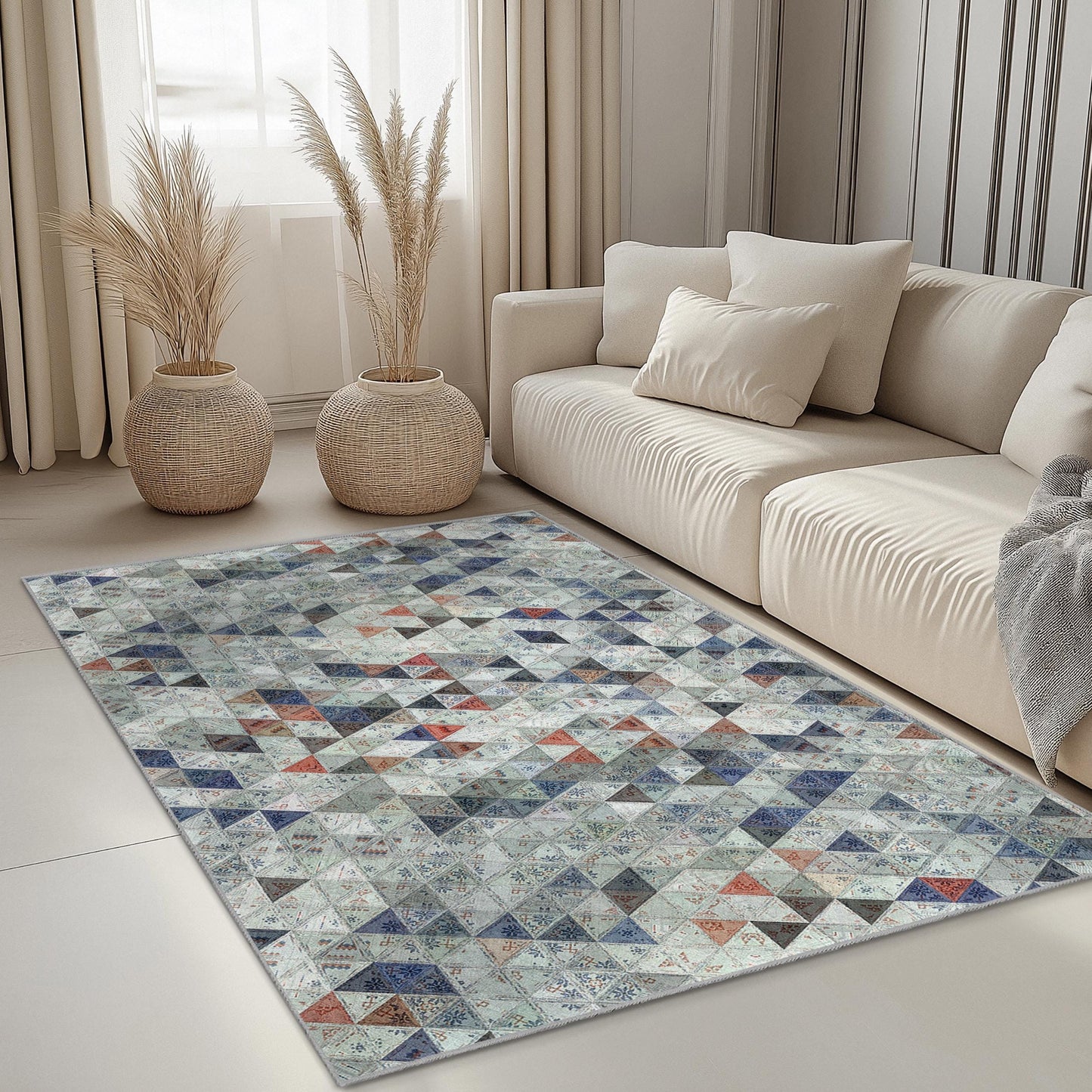 Geometric Triangle Pattern Rectangular Area Rug | Modern Home Decor | Stylish Living Room Carpet | Unique Geometric Design