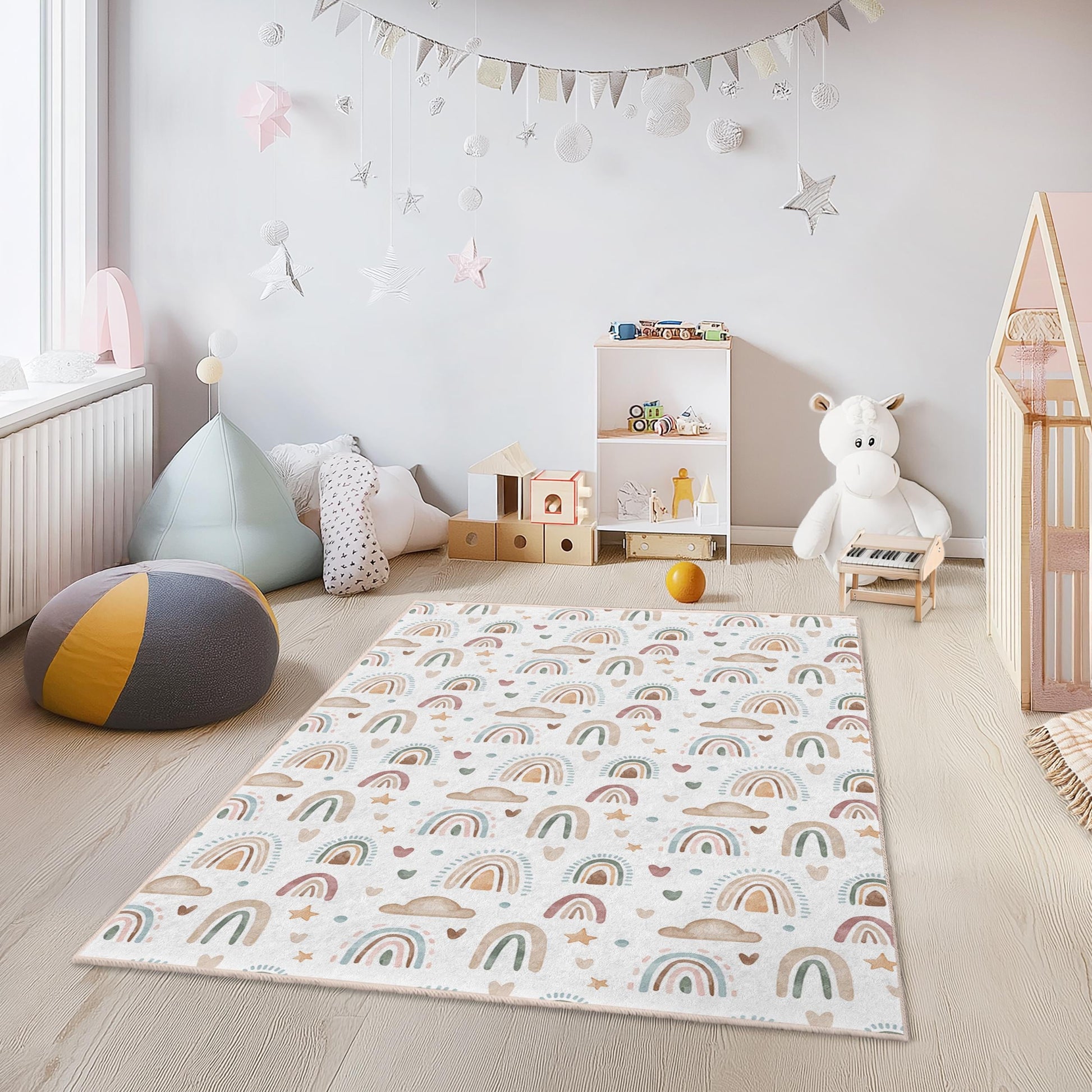 Rainbow Kids Rug: Playroom Nursery Decor, Soft Children's Carpet