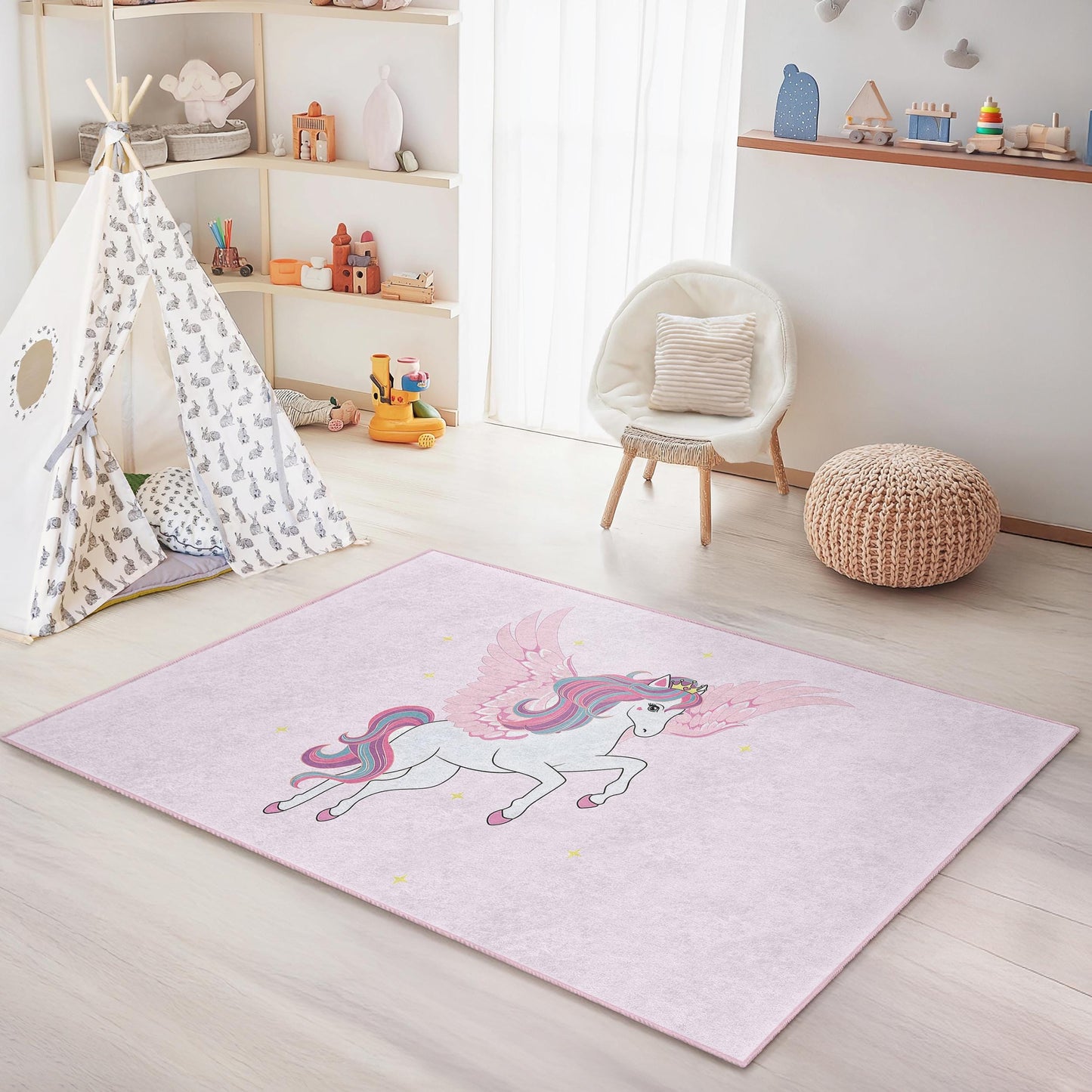 Magical Unicorn Kids Rug: Playroom Carpet, Fantasy Decor