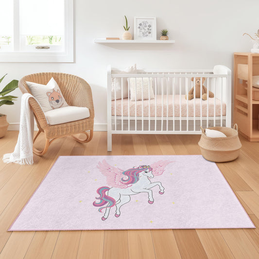 Magical Unicorn Kids Rug: Playroom Carpet, Fantasy Decor