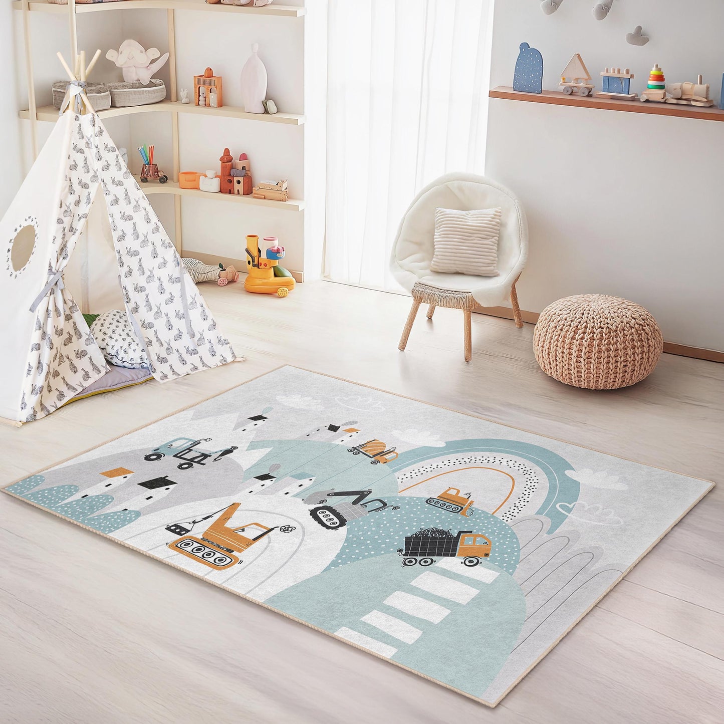 Construction Zone Kids Play Rug: Personalized Truck Theme