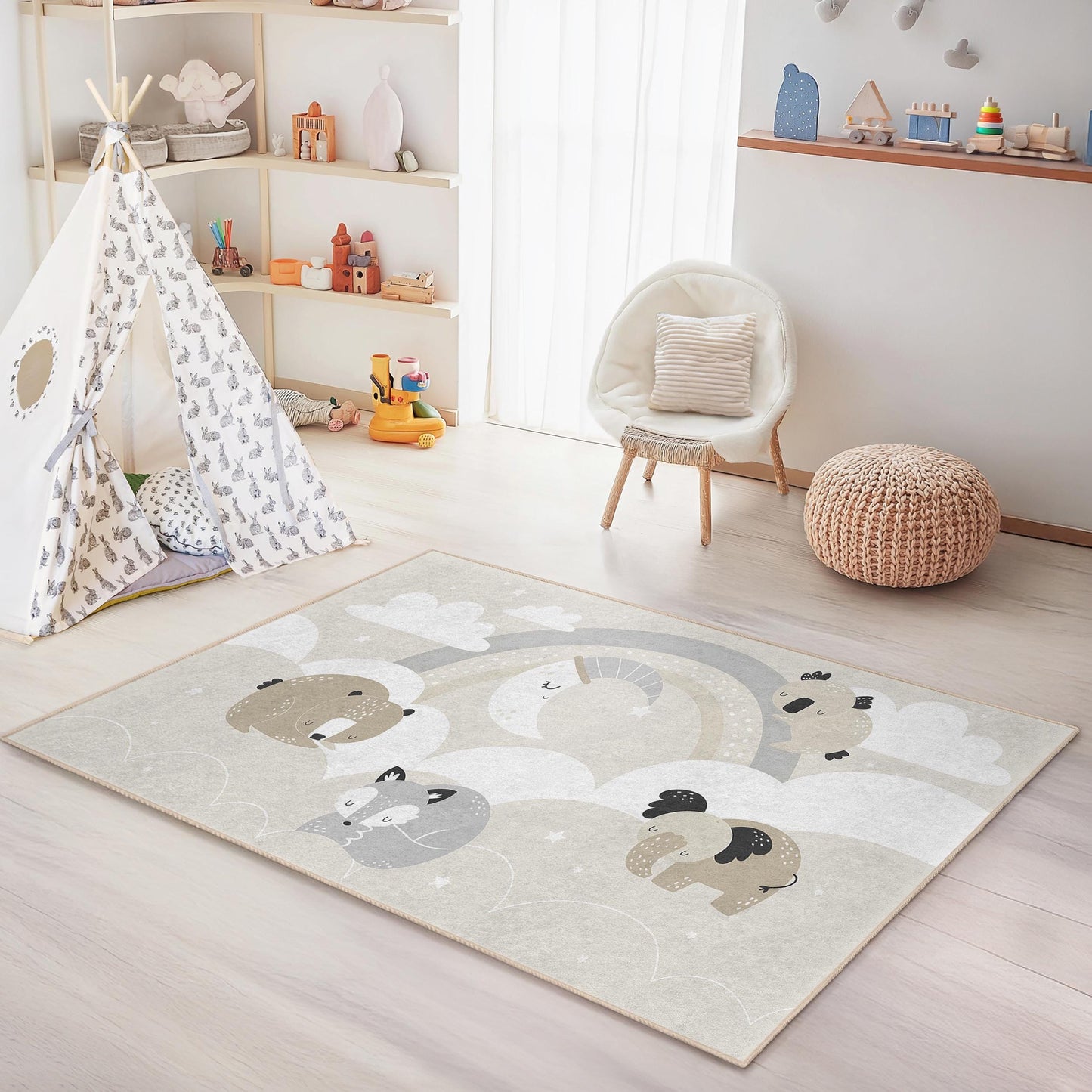 Cute Animal Cartoon Rectangular Rug, Soft Kids Room Carpet, Nursery Decor, Playroom Mat, Adorable Animal Design, Toddler Room Rug