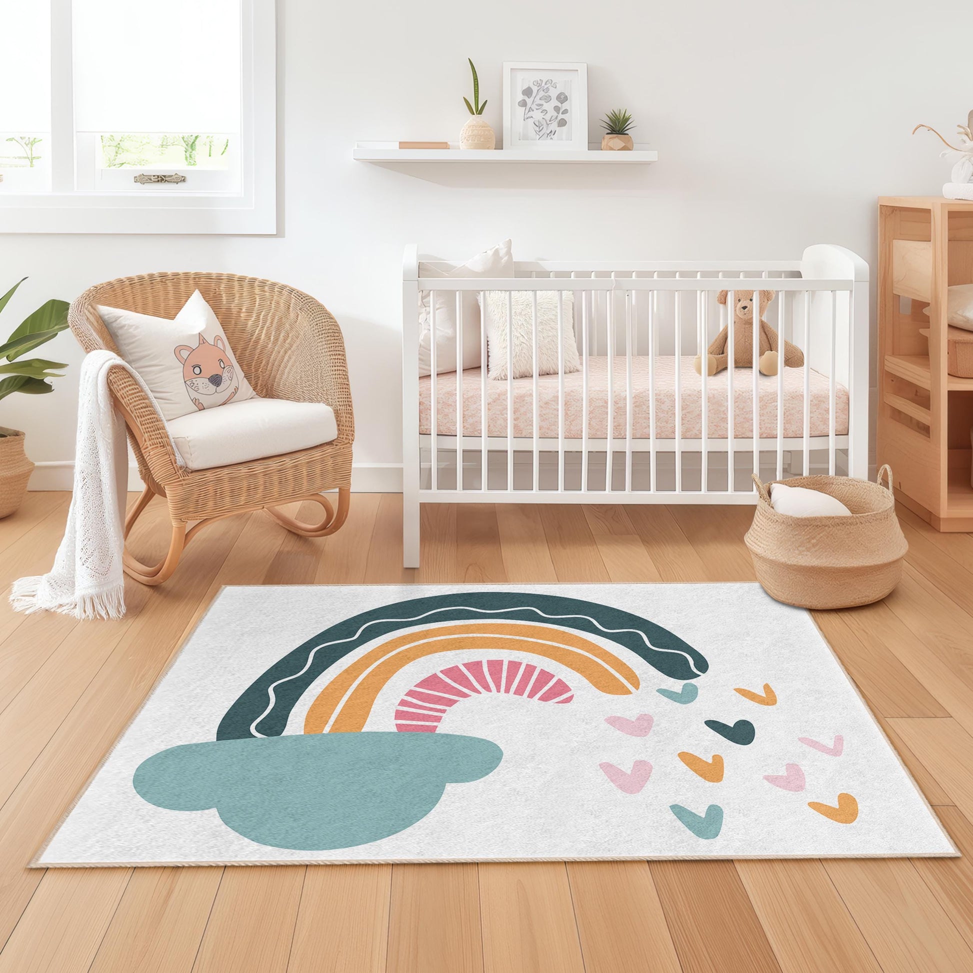 Rainbow Clouds Kids Rug: Colorful Nursery Playroom Carpet