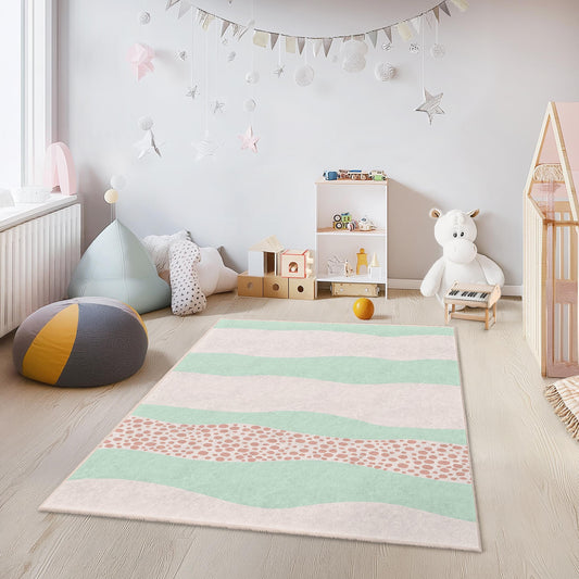 Pastel Waves Kids Rug: Soft Nursery Playroom Carpet