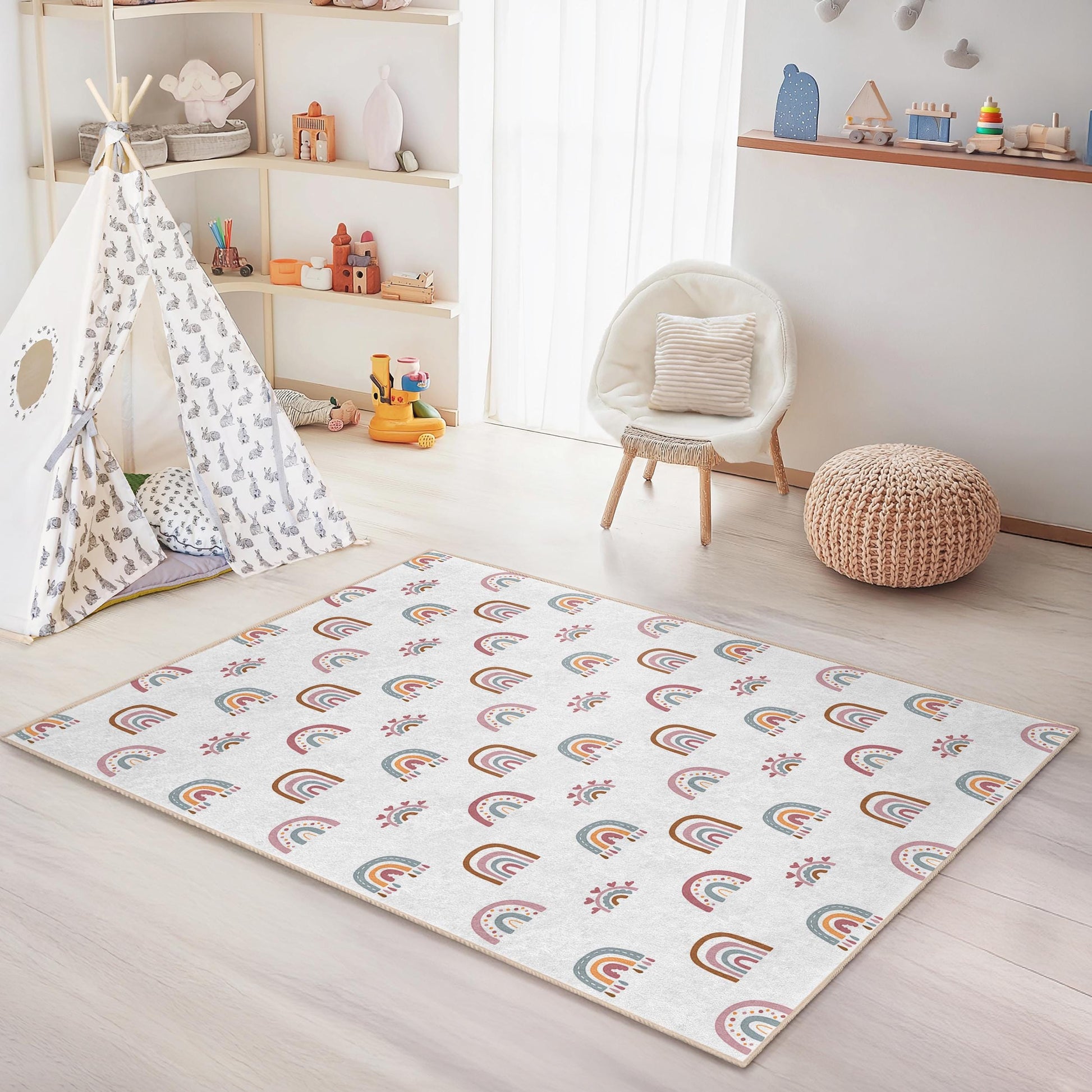 Rainbow Kids Room Rug: Personalized Nursery Play Mat