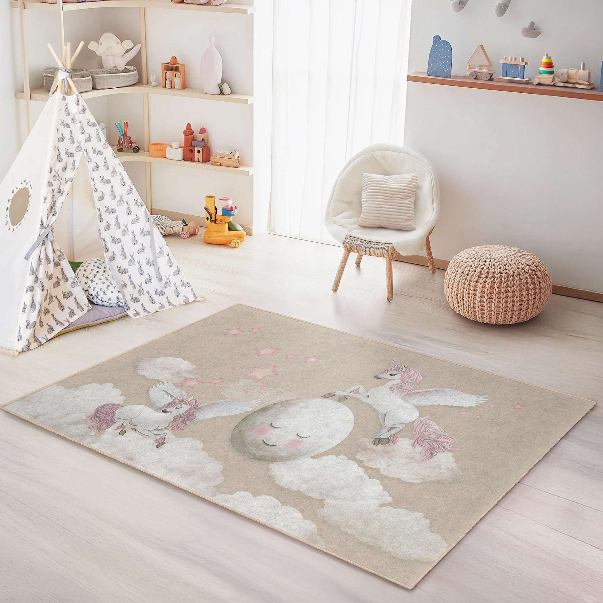 Dreamy Unicorns Rectangular Kids Rug, Magical Unicorn Carpet, Child Room Decor, Nursery Rug, Fantasy Themed Play Mat
