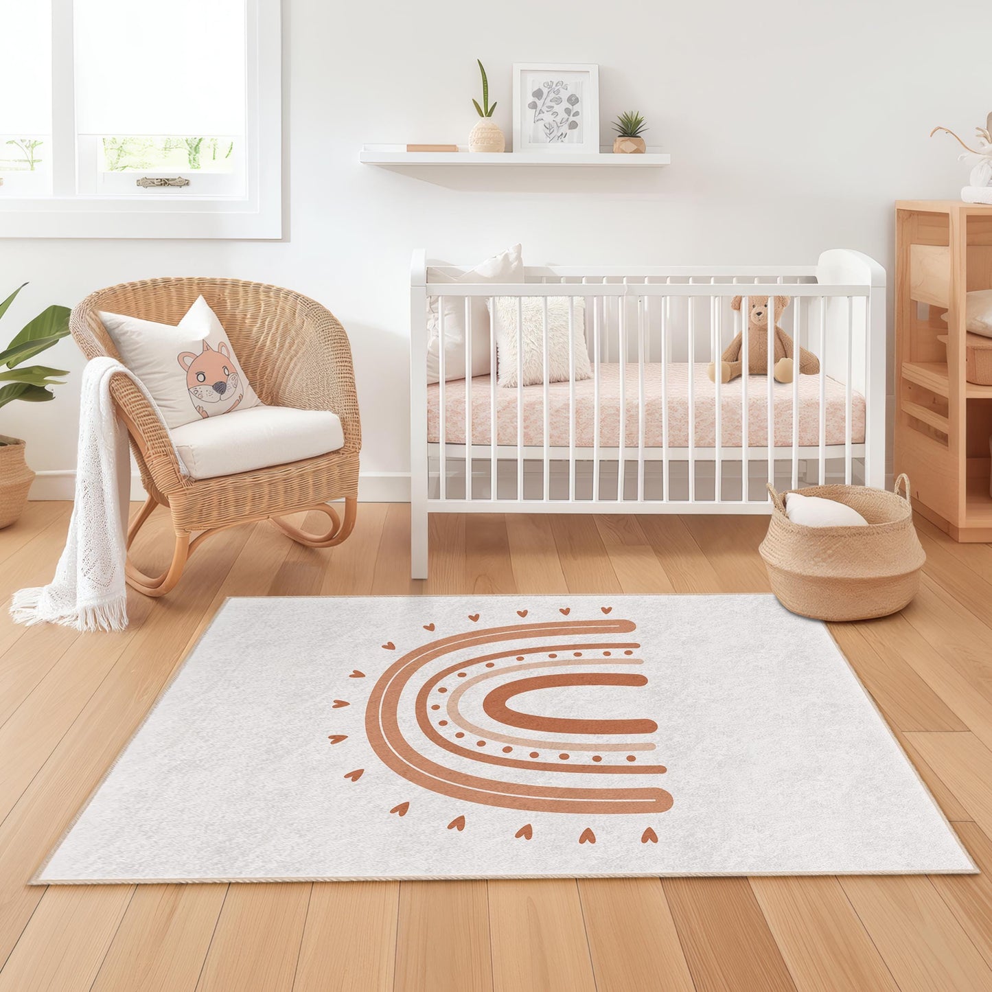 Rainbow Pattern Rectangular Kids Room Rug, Cute Rainbow Decor, Playroom Carpet, Nursery Rug, Soft Childrens Mat