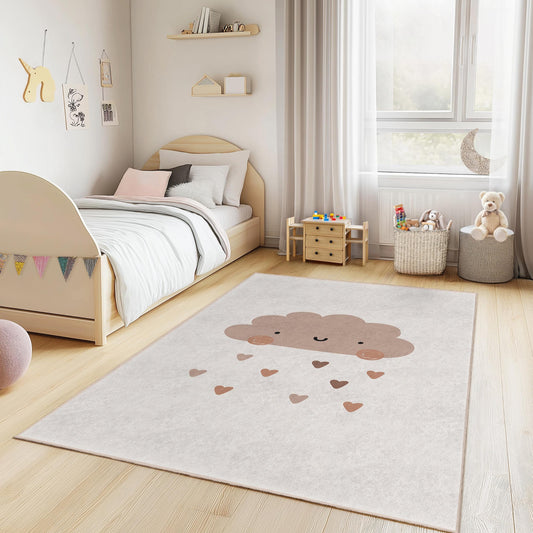 Cute Cloud Pattern Rectangular Kids Rug, Soft Nursery Carpet, Adorable Cloud Decor for Children's Room, Playroom Rug, Cozy Bedroom Mat
