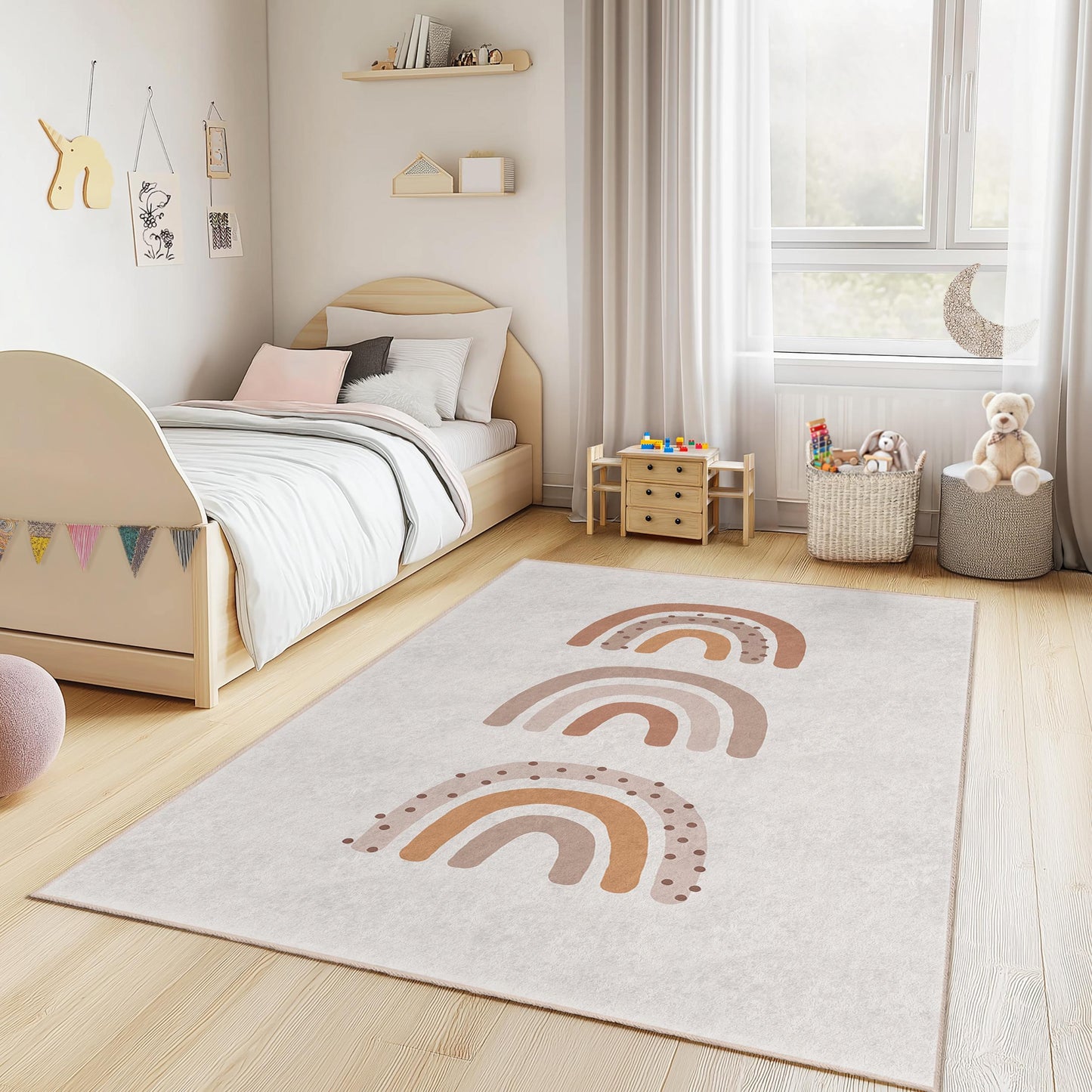Charming Rainbow Pattern Kids Rectangular Rug, Soft Nursery Carpet, Playroom Decor, Childrens Room Rug, Adorable Kids Rug