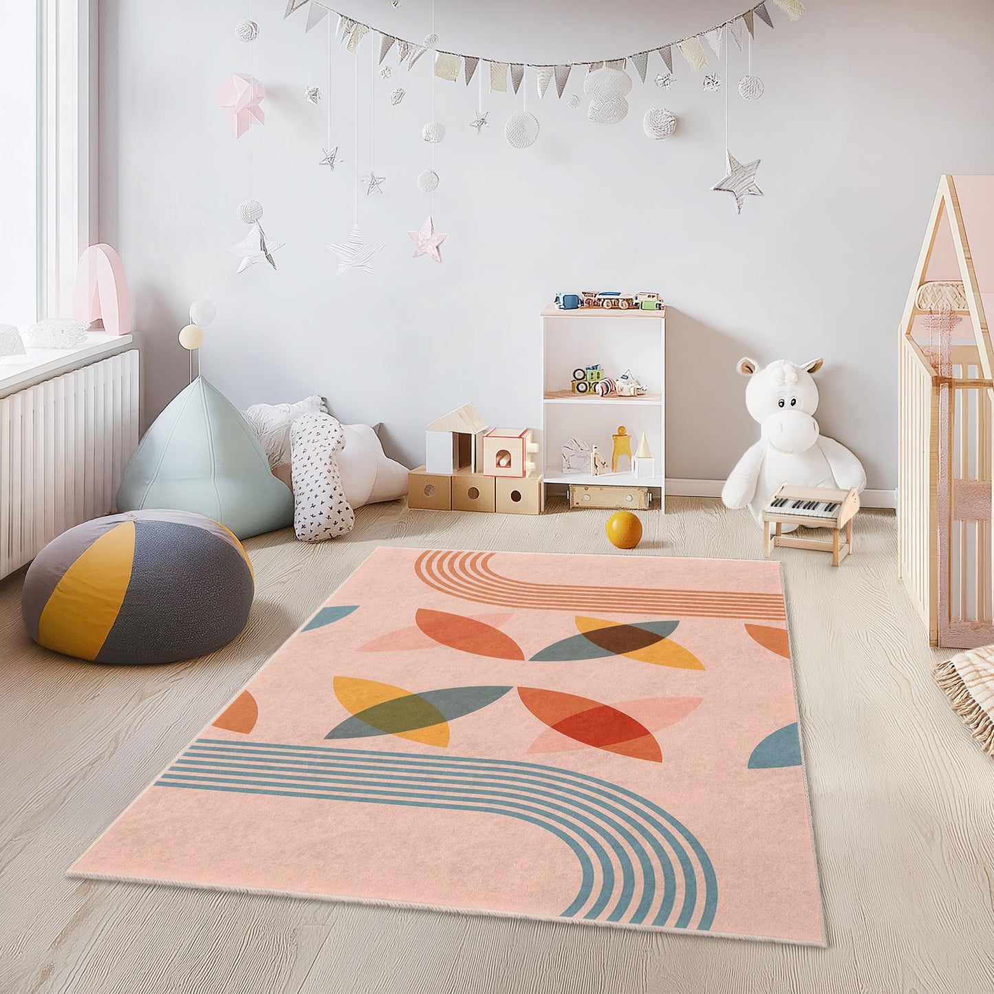 Colorful Geometric Rectangle Kids Rug, Modern Design Playroom Carpet, Children Room Decor, Soft Nursery Area Rug, Unique Kids Mat