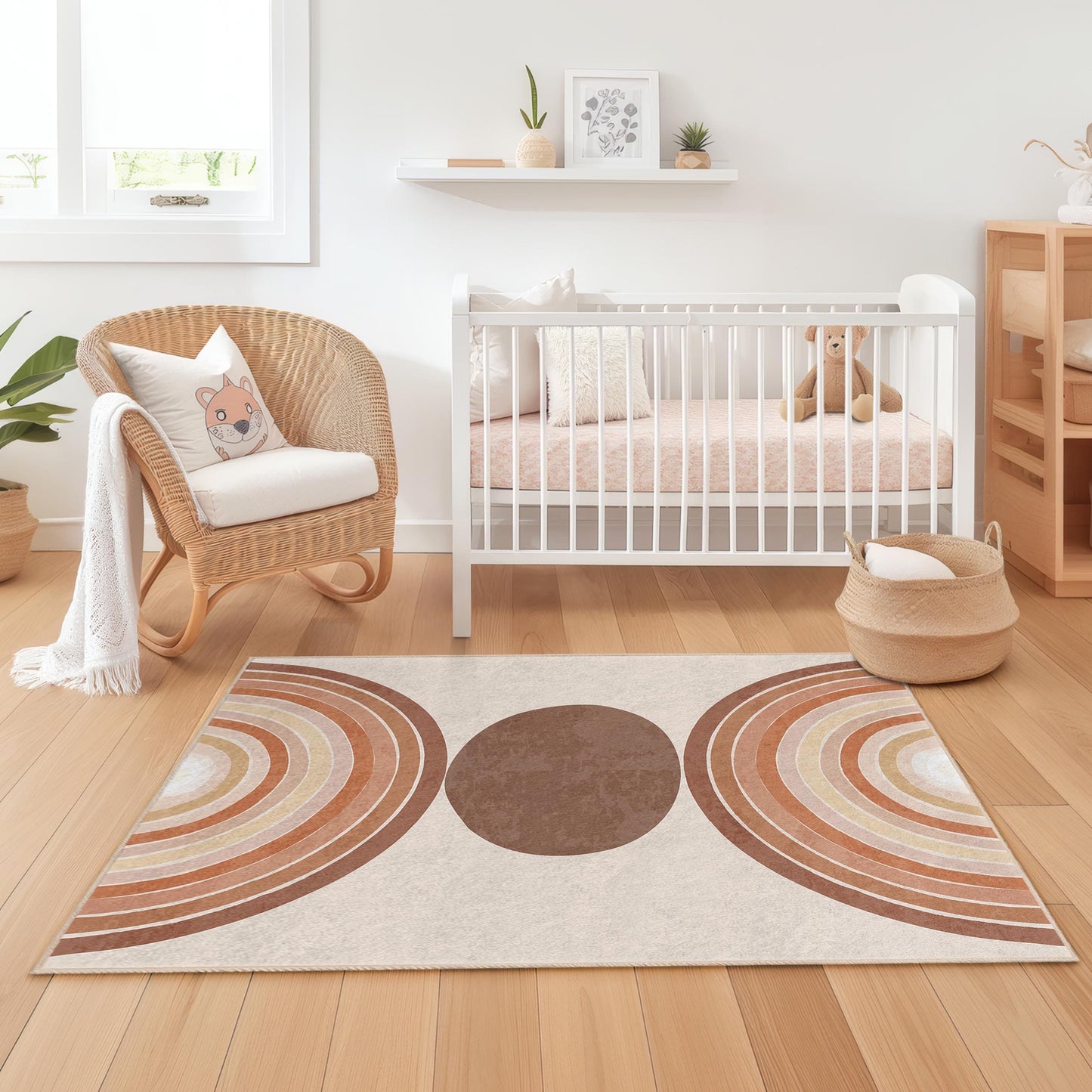 Geometric Rainbow Kids Room Rug, Rectangular Playroom Carpet, Modern Nursery Decor, Soft Area Rug for Children