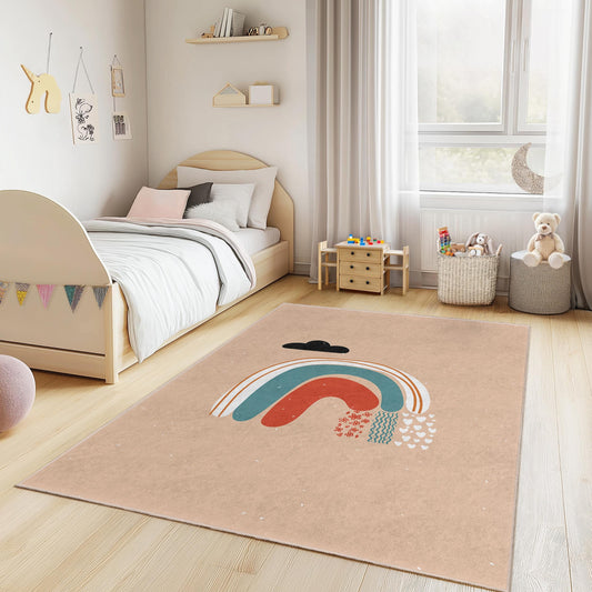 Colorful Rainbow Pattern Kids Rectangular Rug, Playroom Rug, Nursery Rug, Soft Carpet for Kids Room, Kids Decor, Vibrant Area Rug
