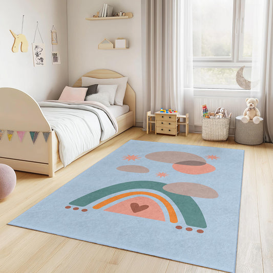 Colorful Rainbow Clouds Rectangular Kids Rug, Playroom Carpet for Children, Nursery Decor, Soft Area Rug, Kid's Room Essentials