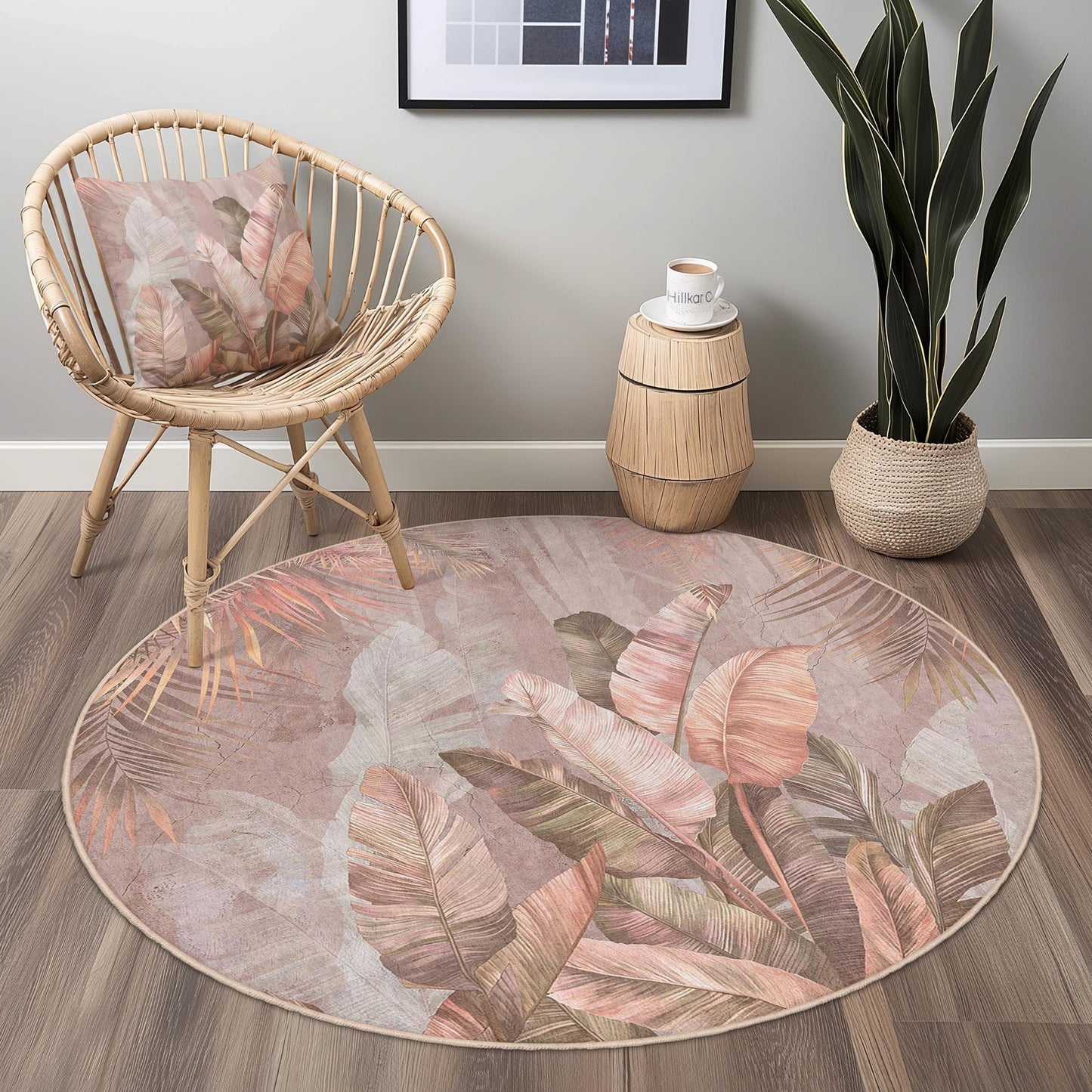 Tropical Leaves Round Area Rug, Bohemian Round Carpet for Living Room, Soft Round Rug for Bedroom, Elegant Round Home Decor