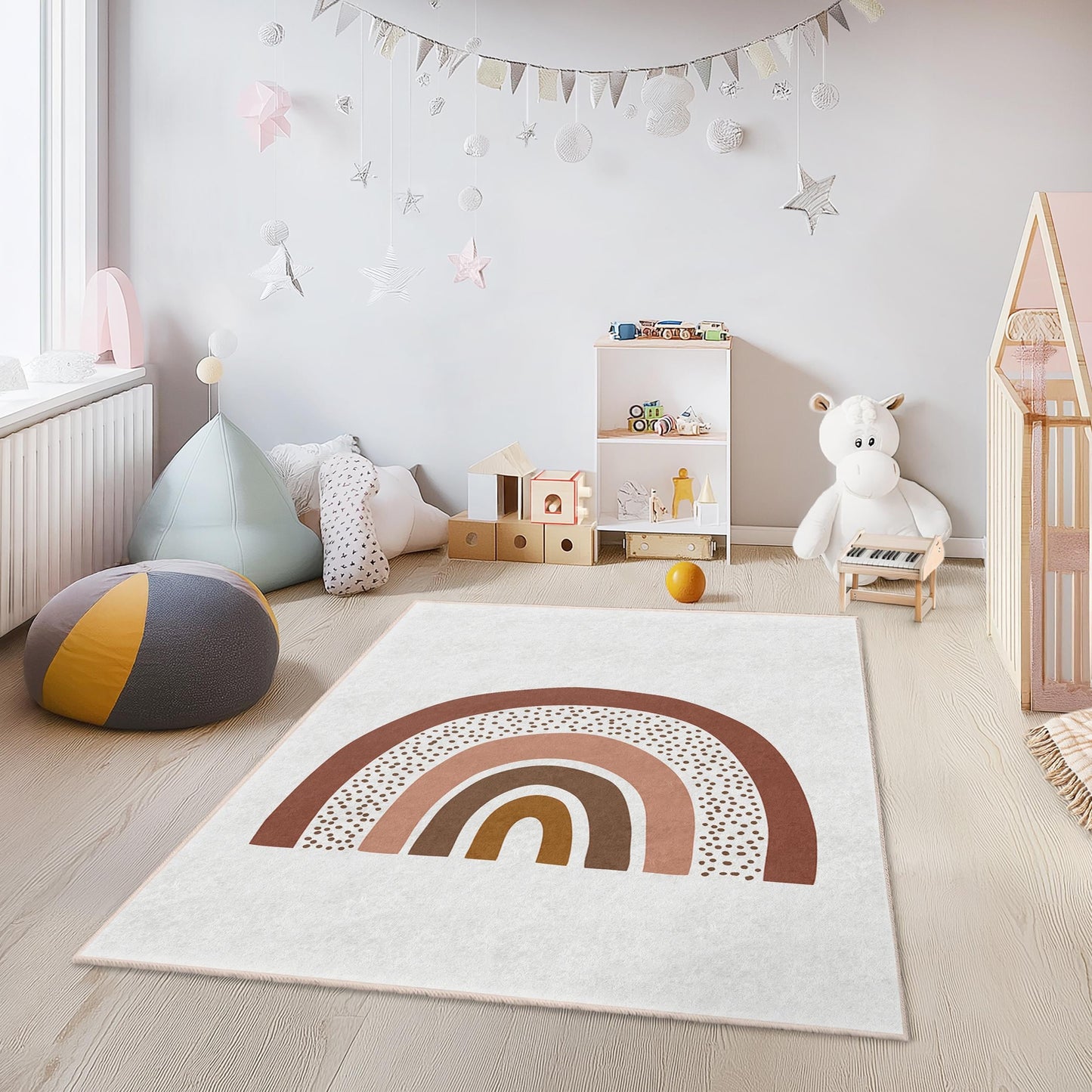 Rainbow Pattern Kids Room Rug, Rectangular Play Rug, Soft Nursery Carpet, Colorful Toddler Rug, Playroom Decor, Childrens Rug