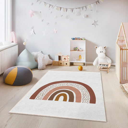 Rainbow Pattern Kids Room Rug, Rectangular Play Rug, Soft Nursery Carpet, Colorful Toddler Rug, Playroom Decor, Childrens Rug