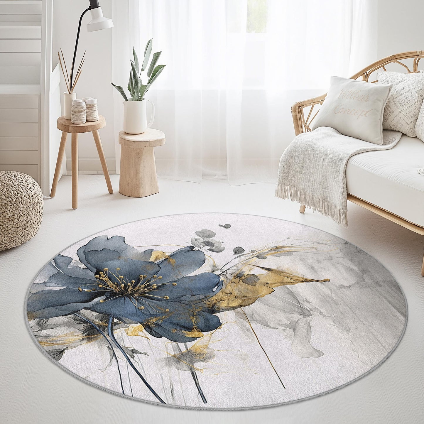 Elegant Floral Round Area Rug, Modern Round Carpet, Stylish Home Decor, Living Room Rug, Bedroom Carpet, Soft Circular Rug