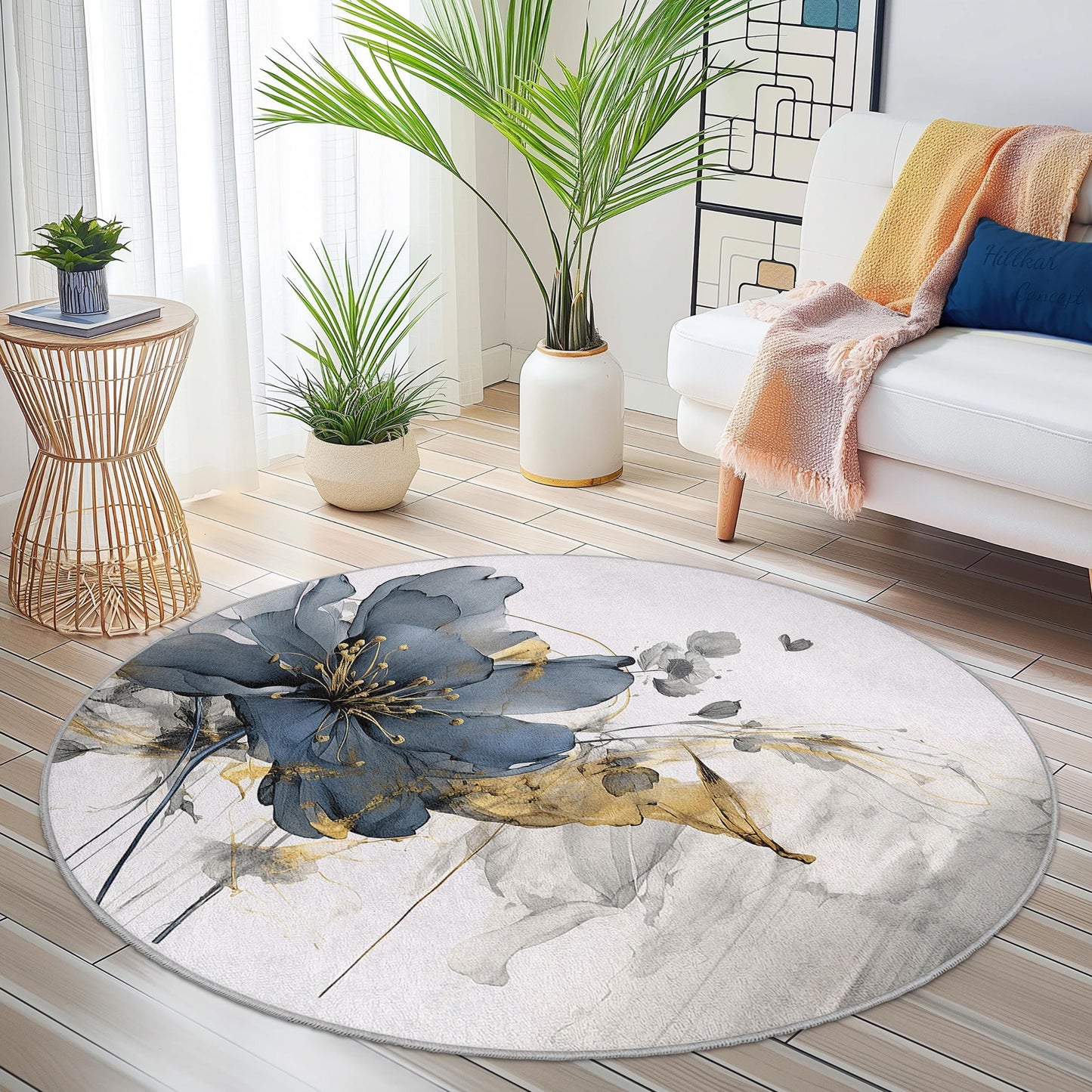 Elegant Floral Round Area Rug, Modern Round Carpet, Stylish Home Decor, Living Room Rug, Bedroom Carpet, Soft Circular Rug