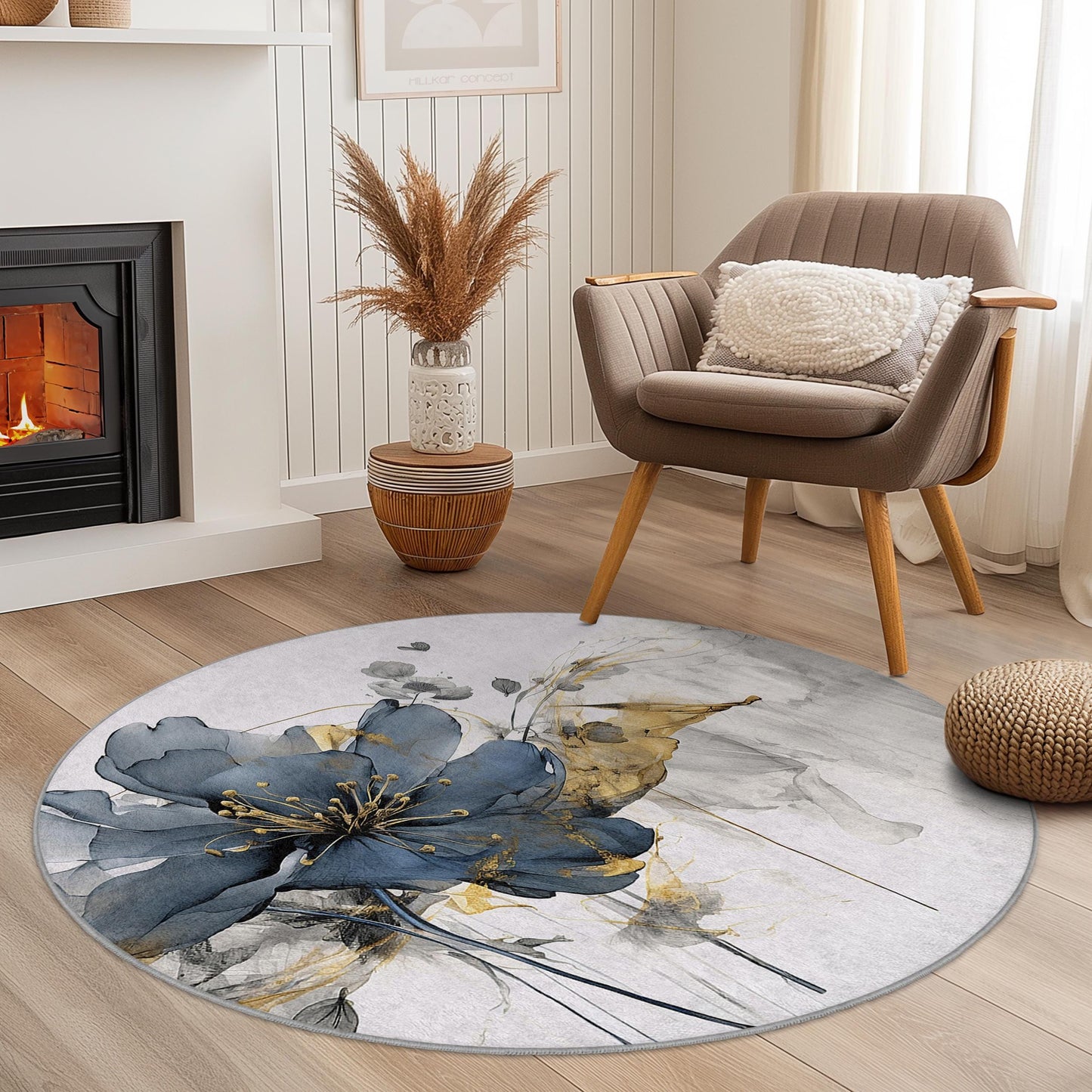 Elegant Floral Round Area Rug, Modern Round Carpet, Stylish Home Decor, Living Room Rug, Bedroom Carpet, Soft Circular Rug