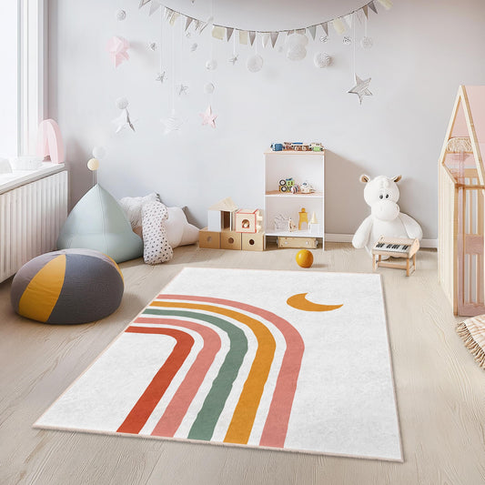 Colorful Rainbow Design Kids Rug, Rectangular Playroom Carpet, Nursery Decor, Soft Children's Rug, Toddler Room Mat