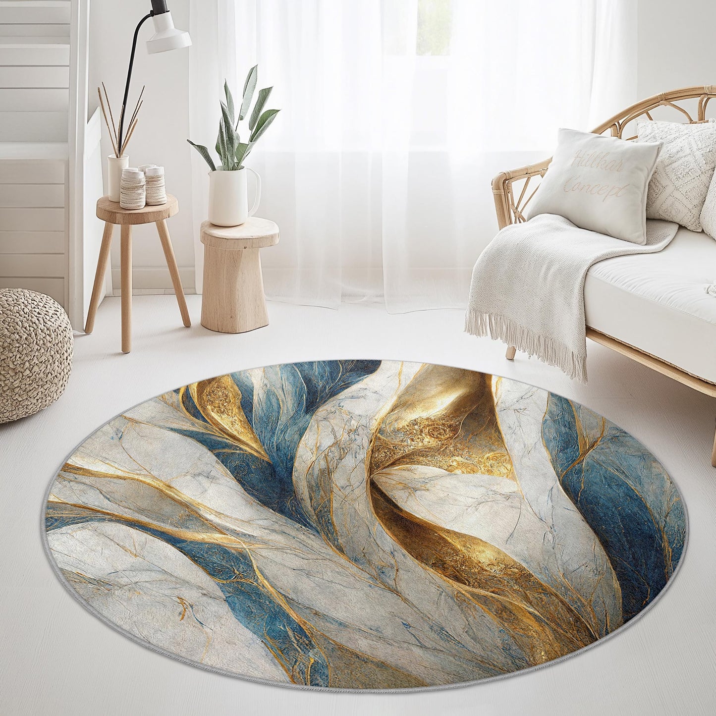 Elegant Marble Design Round Area Rug, Luxury Home Decor, Soft Plush Round Carpet, Modern Living Room Rug, Stylish Round Rug
