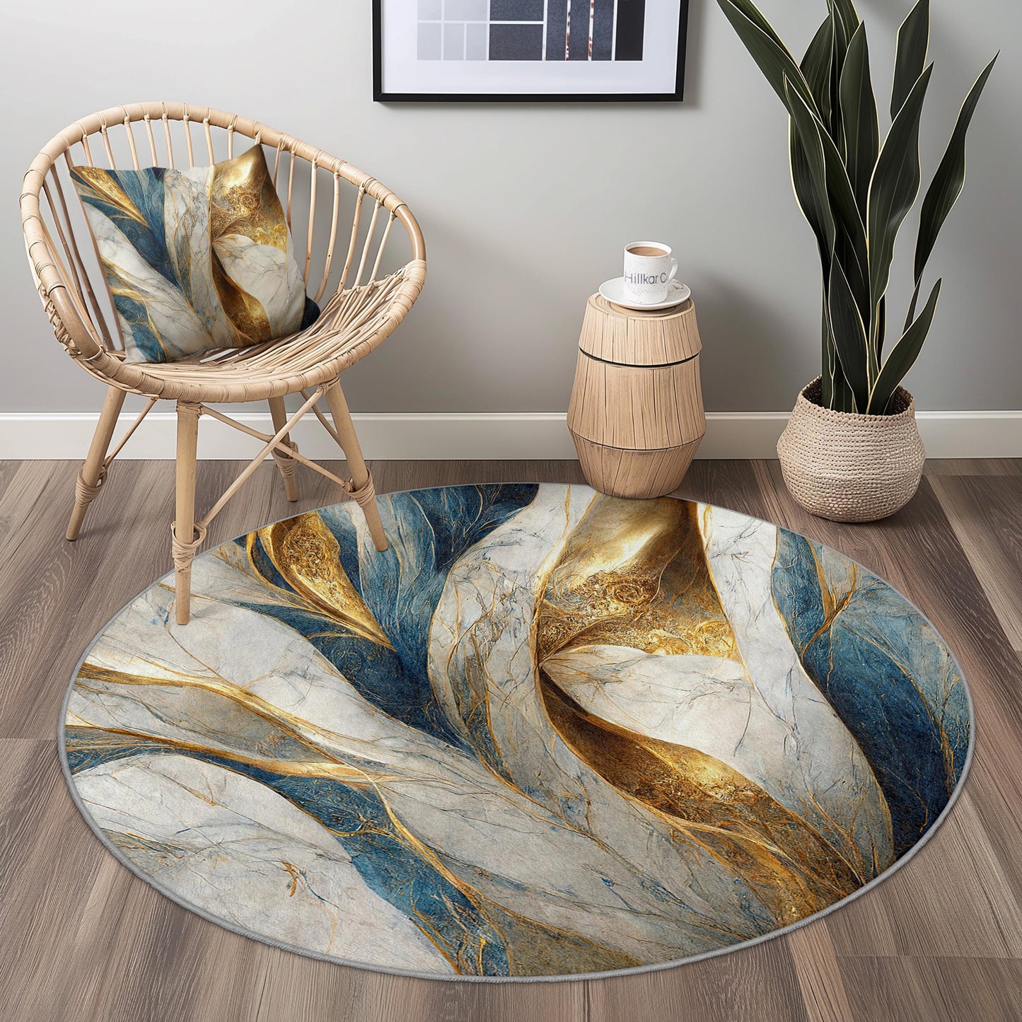 Elegant Marble Design Round Area Rug, Luxury Home Decor, Soft Plush Round Carpet, Modern Living Room Rug, Stylish Round Rug