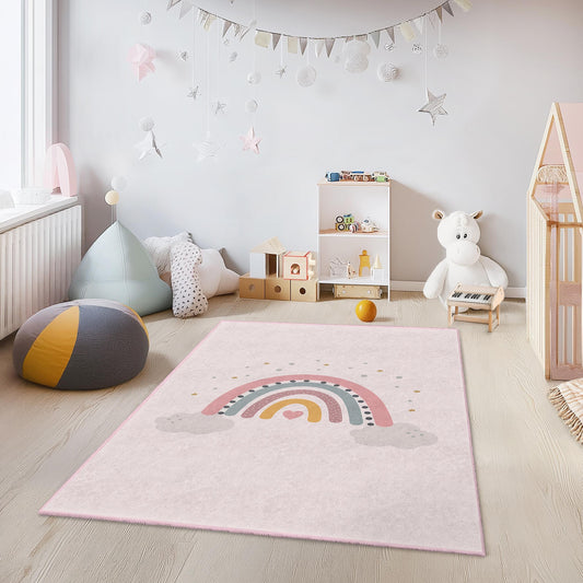 Rainbow Pattern Kids Rectangle Rug, Colorful Nursery Decor, Playroom Carpet, Soft Childrens Rug, Kids Room Accessories