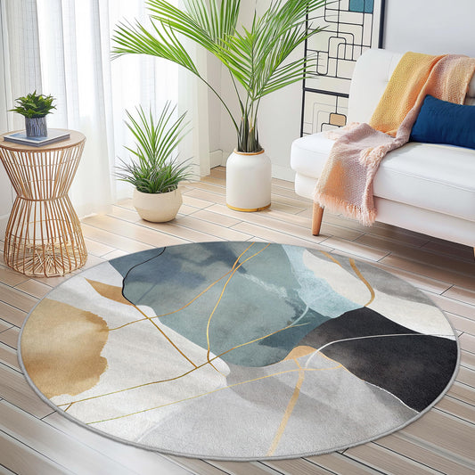 Abstract Geometric Round Area Rug, Modern Round Carpet, Artistic Round Rug for Living Room, Stylish Home Decor, Soft Round Mat