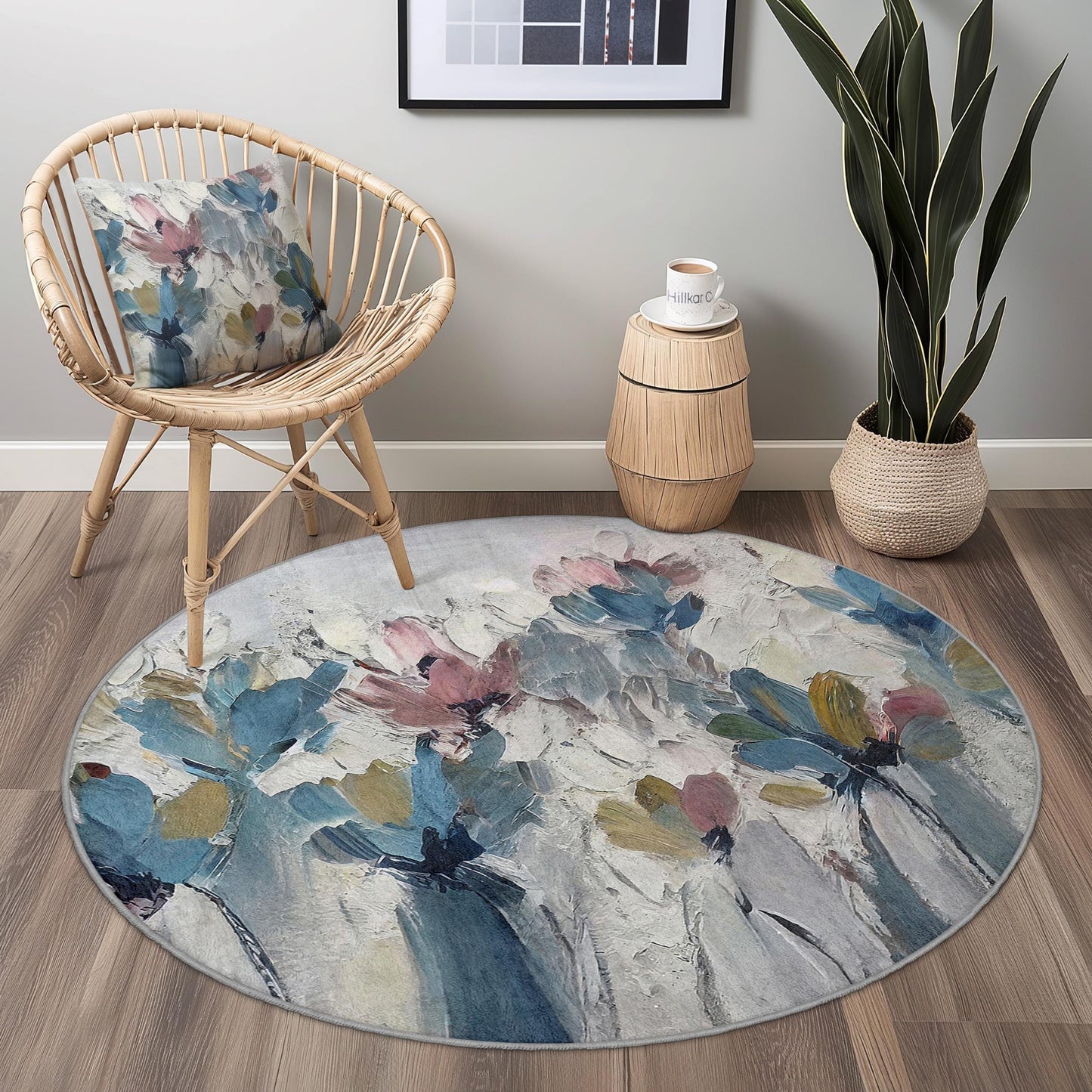Floral Bliss Round Area Rug, Elegant Flower Design Carpet, Soft Round Rug for Living Room, Bedroom, and Nursery Decor