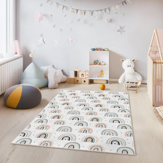 Rainbow Pattern Rectangular Kids Rug, Nursery Decor, Playroom Carpet, Colorful Kids Area Rug, Soft Children's Rug