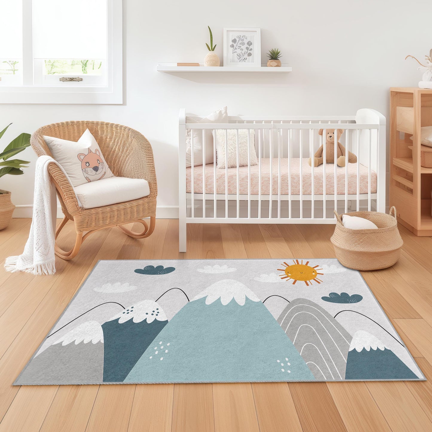 Mountain Adventure Kids Rug, Nature Theme Rectangular Rug, Playroom Decor, Nursery Rug, Kids Bedroom Carpet, Soft Play Mat