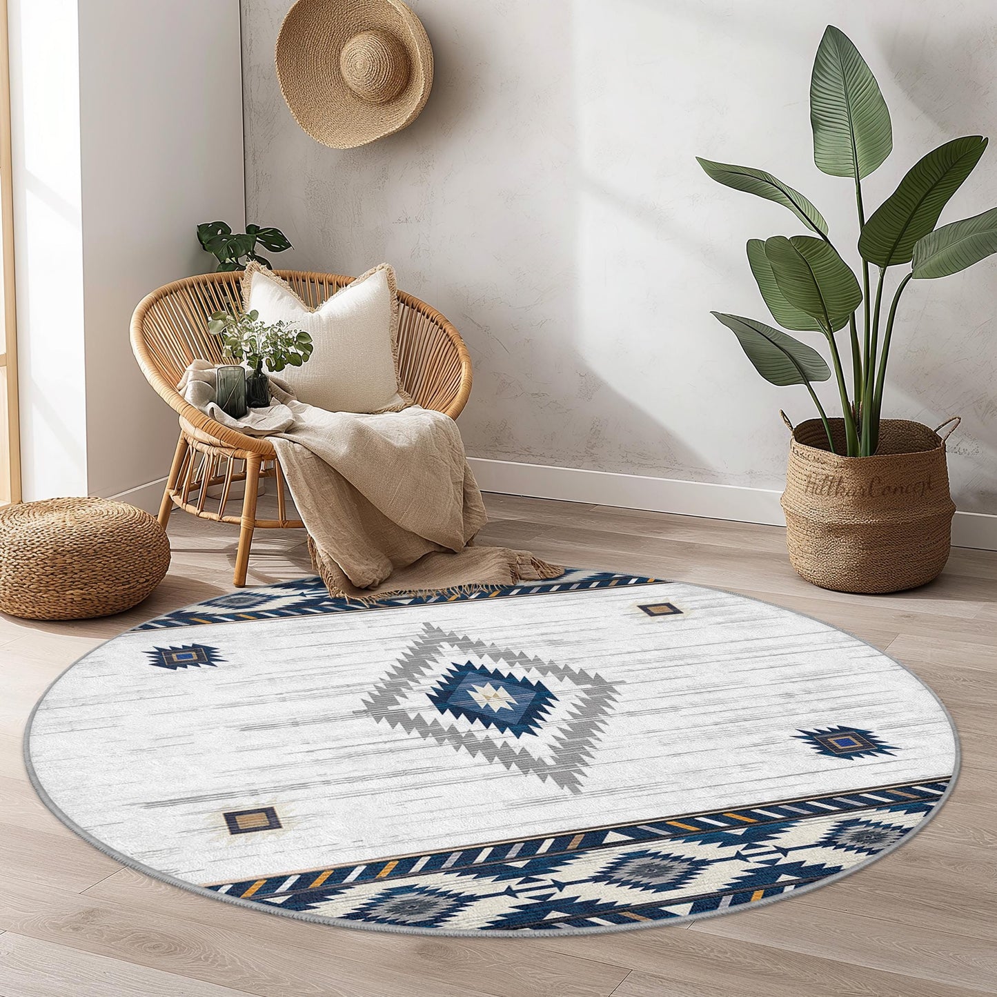 Geometric Pattern Round Area Rug, Bohemian Style Carpet, Soft Round Rug for Living Room, Bedroom, Modern Home Decor