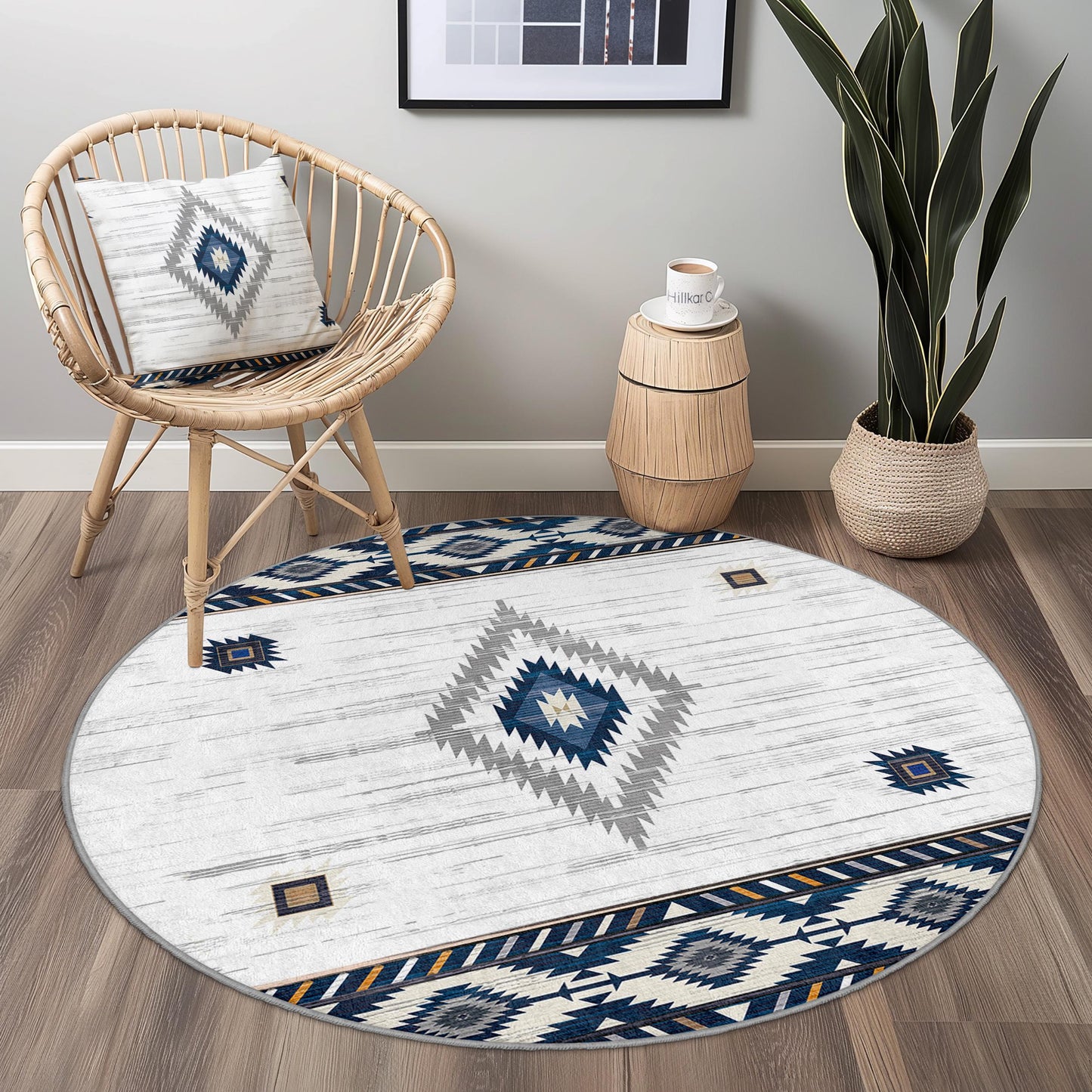 Geometric Pattern Round Area Rug, Bohemian Style Carpet, Soft Round Rug for Living Room, Bedroom, Modern Home Decor