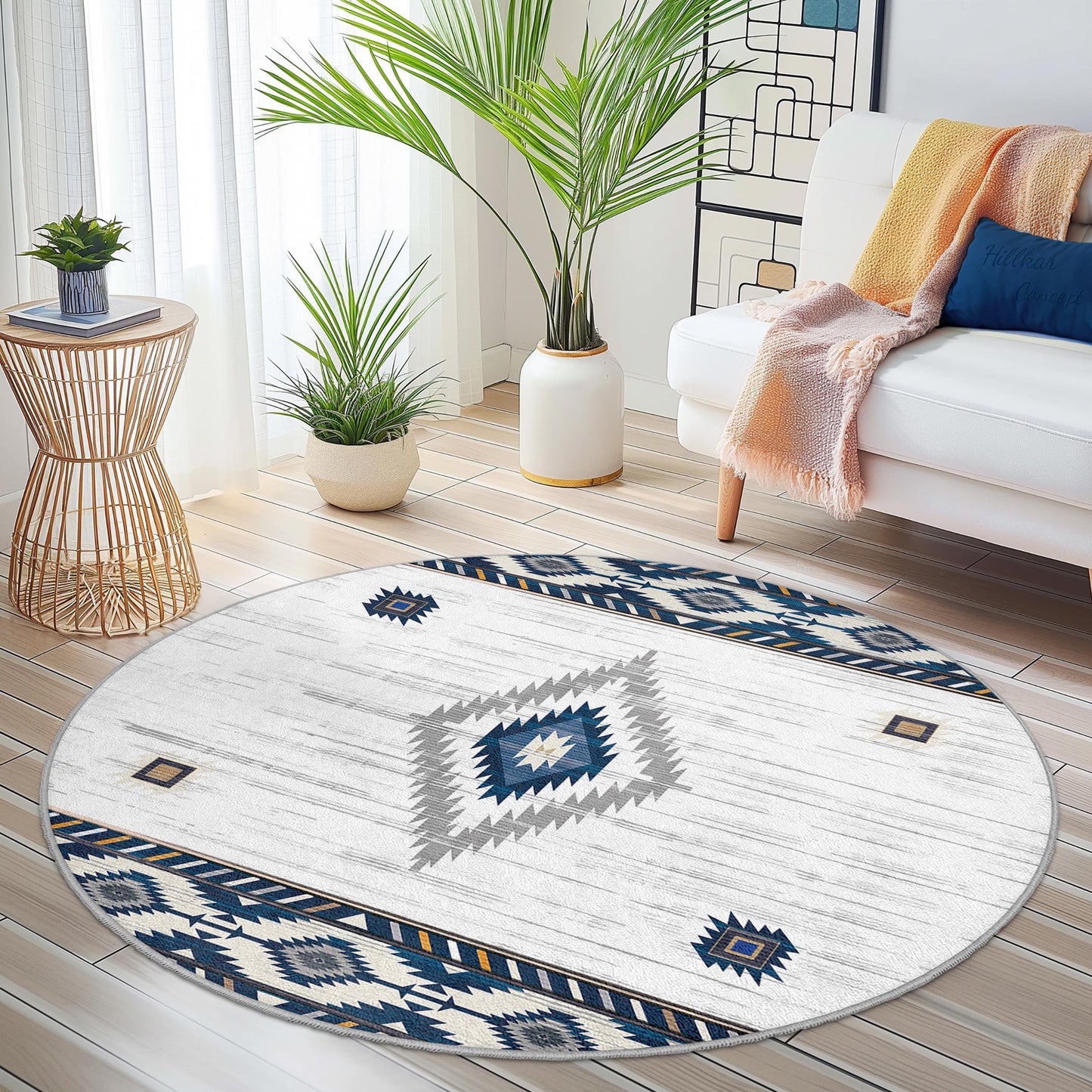Geometric Pattern Round Area Rug, Bohemian Style Carpet, Soft Round Rug for Living Room, Bedroom, Modern Home Decor