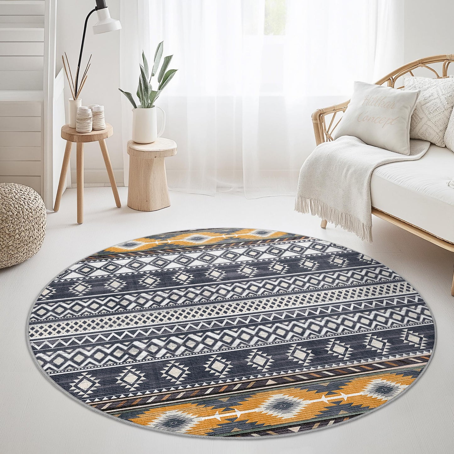 Geometric Pattern Round Area Rug, Modern Bohemian Circle Carpet, Soft Living Room Decor, Stylish Home Accent, Unique Round Rug