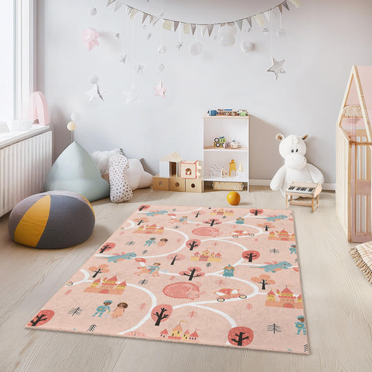 Fairy Tale Adventure Kids Rug, Princess Castle Rectangular Rug, Playroom Decor, Soft Nursery Carpet, Fantasy Theme Kids Carpet