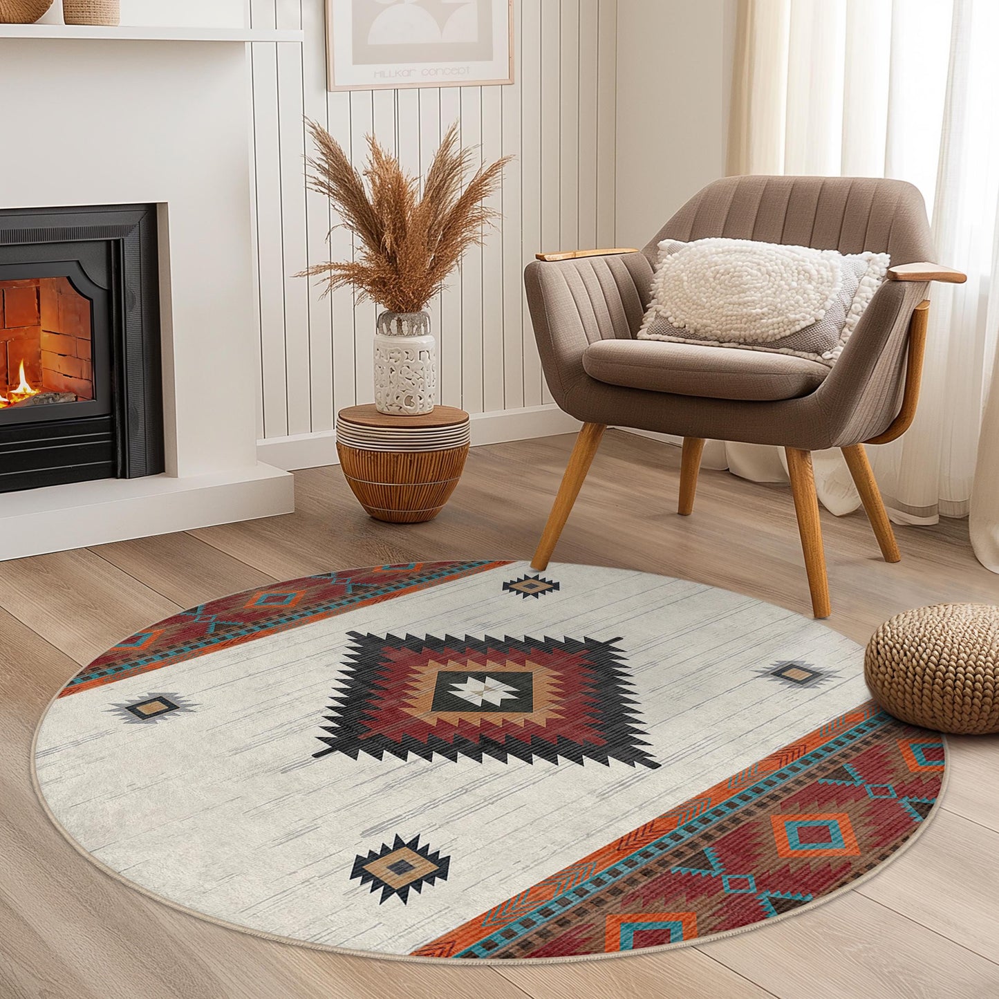 Geometric Round Area Rug, Bohemian Round Carpet, Soft Living Room Decor, Modern Round Rug, Stylish Home Decor