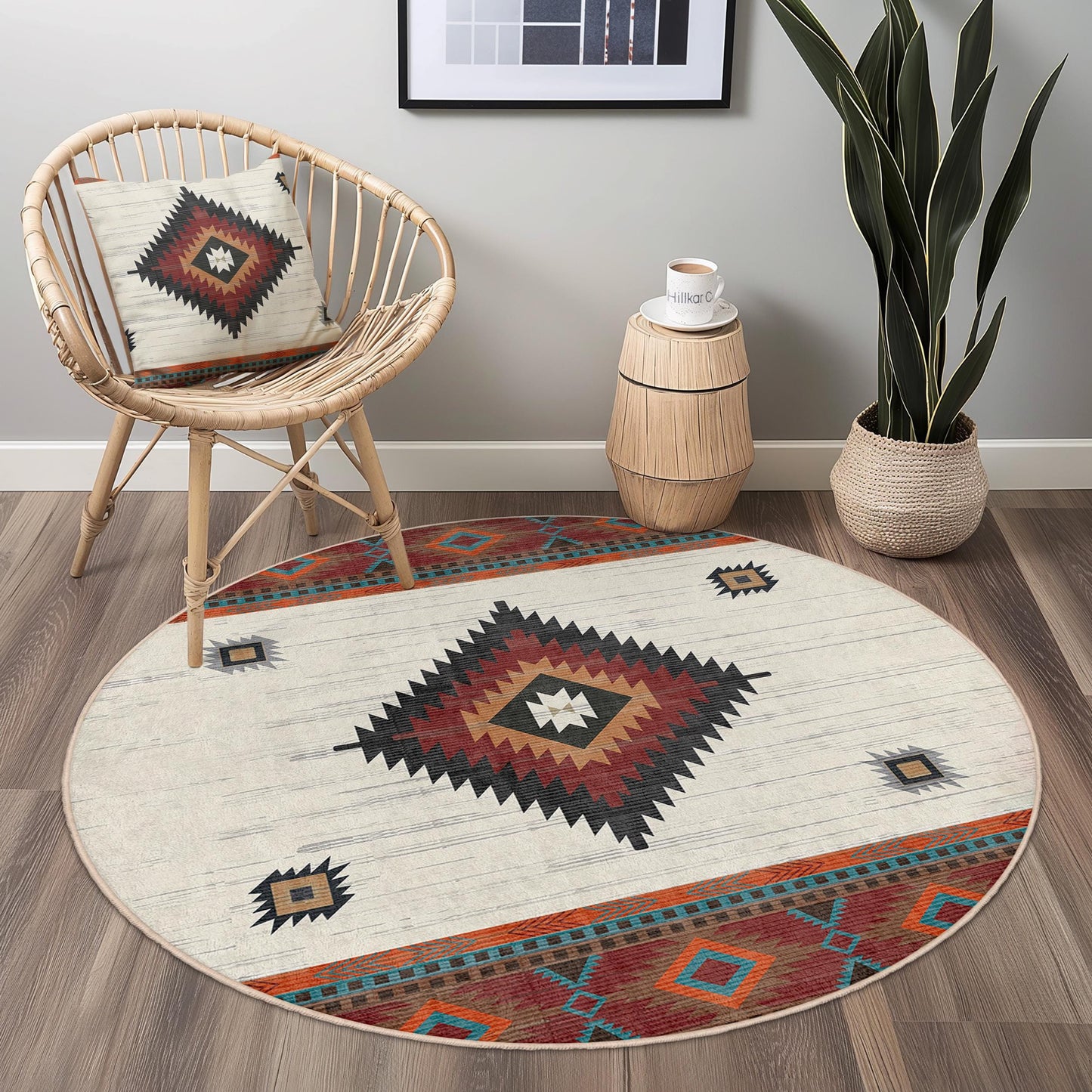 Geometric Round Area Rug, Bohemian Round Carpet, Soft Living Room Decor, Modern Round Rug, Stylish Home Decor