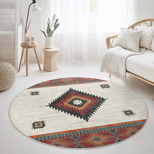 Geometric Round Area Rug, Bohemian Round Carpet, Soft Living Room Decor, Modern Round Rug, Stylish Home Decor